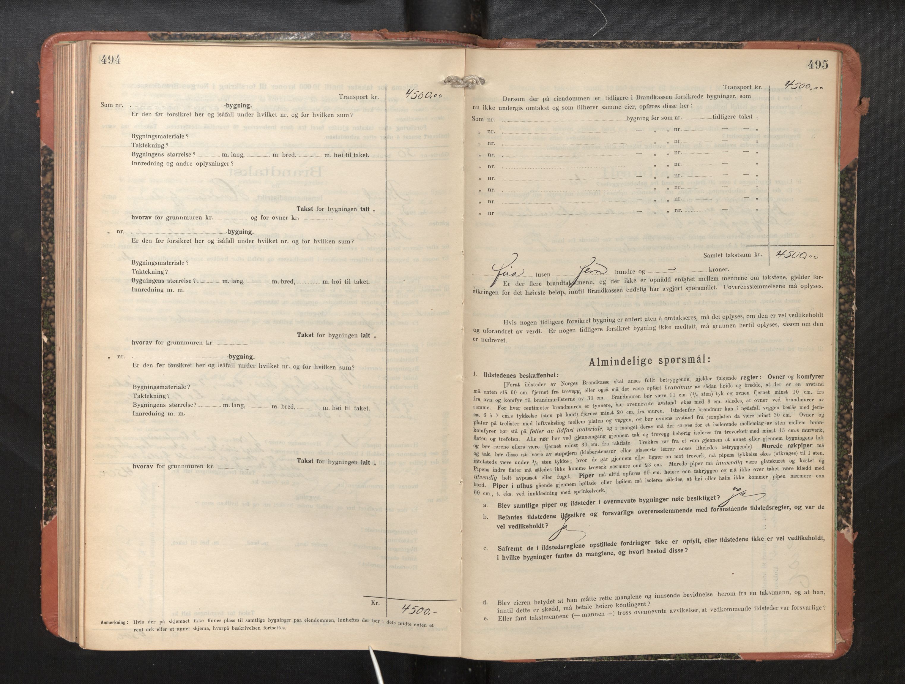 Lensmannen i Bruvik, SAB/A-31301/0012/L0010: Branntakstprotokoll, skjematakst, 1925-1936, s. 494-495