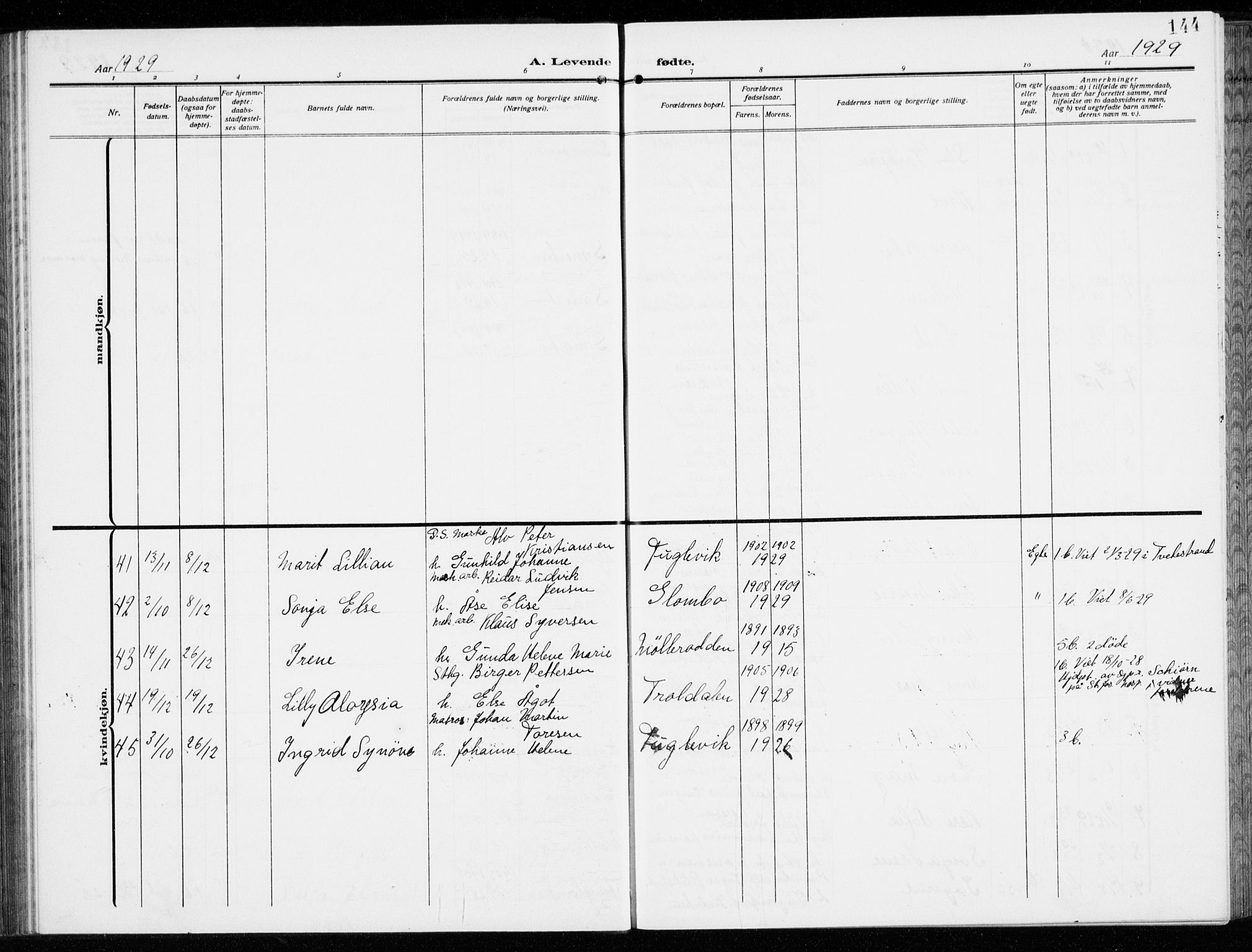 Kråkerøy prestekontor Kirkebøker, AV/SAO-A-10912/G/Ga/L0001: Klokkerbok nr. 1, 1908-1944, s. 144
