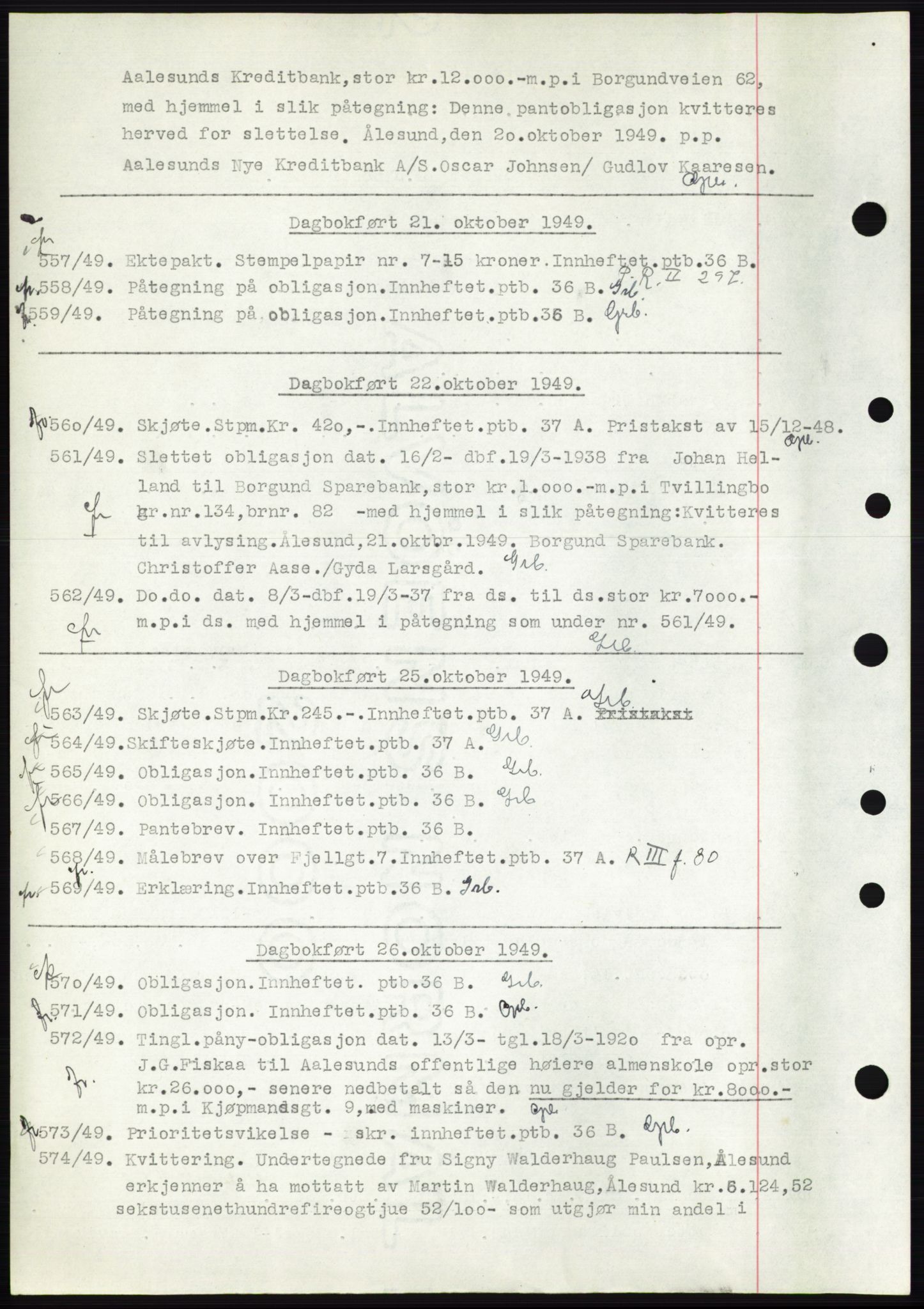 Ålesund byfogd, AV/SAT-A-4384: Pantebok nr. C34-35, 1946-1950, Dagboknr: 557/1949