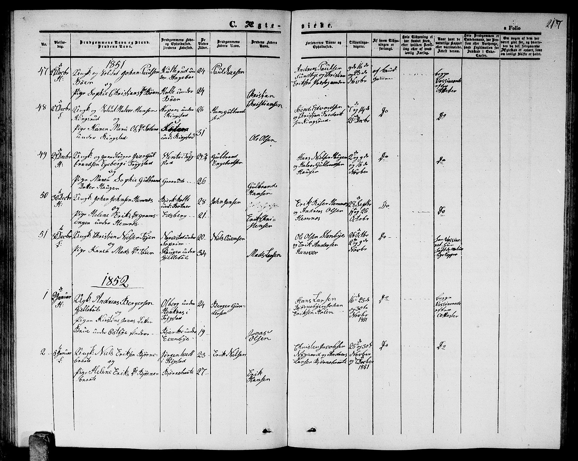 Høland prestekontor Kirkebøker, SAO/A-10346a/G/Ga/L0003: Klokkerbok nr. I 3, 1846-1853, s. 217