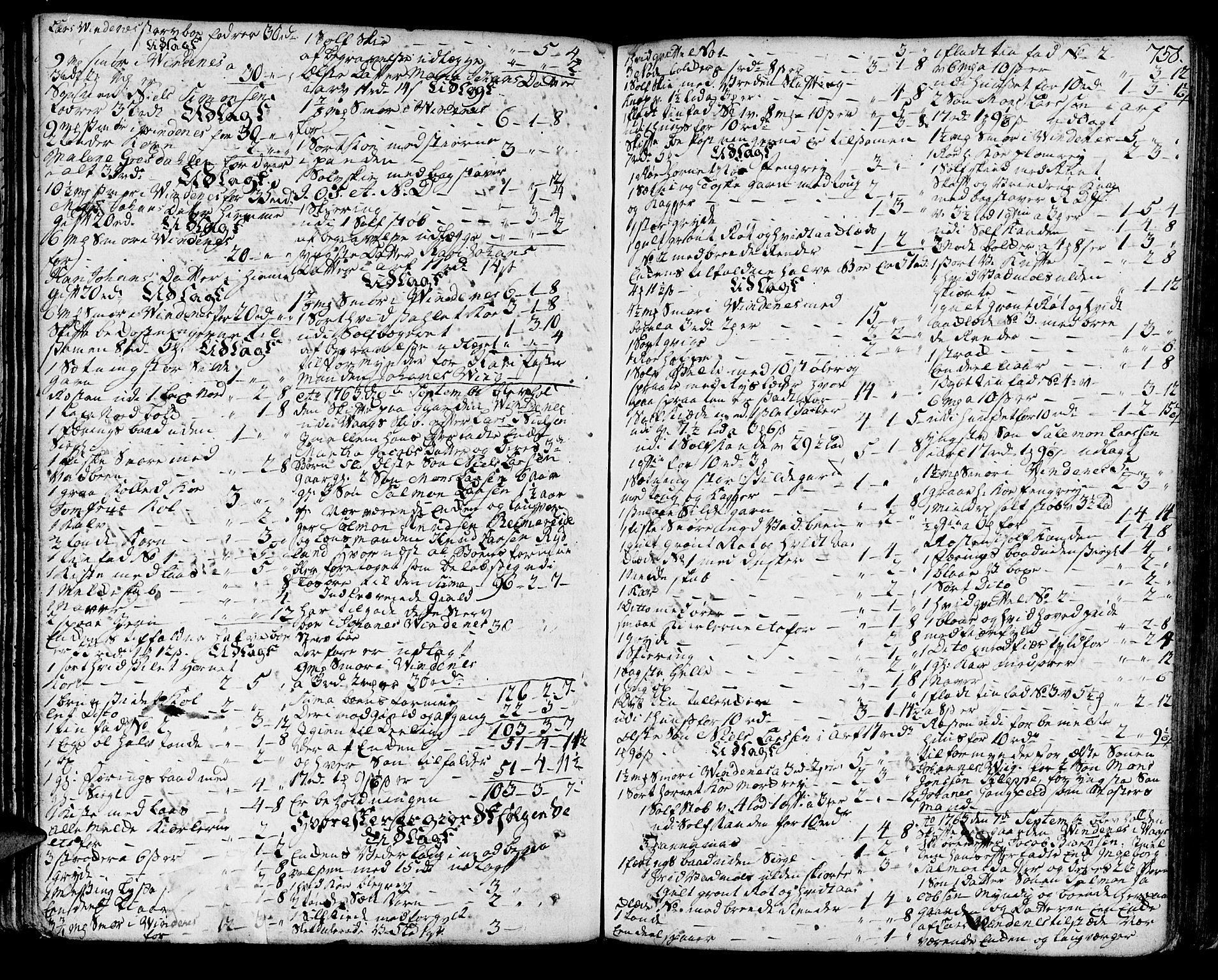 Sunnhordland sorenskrivar, SAB/A-2401/1/H/Ha/Haa/L0007: Skifteprotokollar. Register på lesesal. Fol. 901- ut, 1765-1768, s. 757b-758a