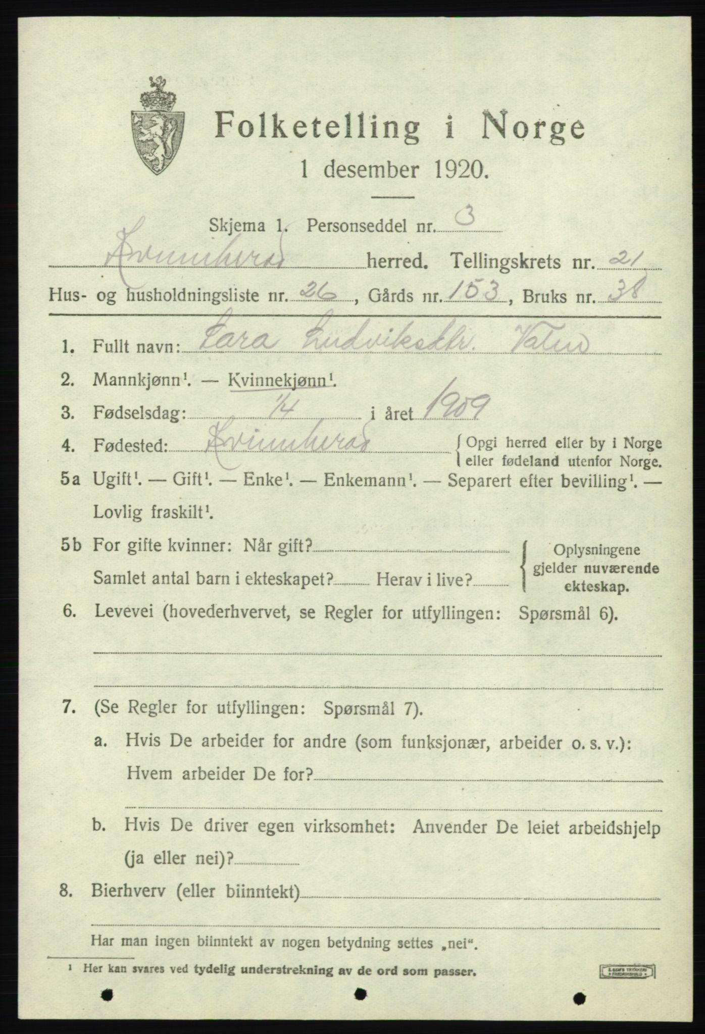 SAB, Folketelling 1920 for 1224 Kvinnherad herred, 1920, s. 13614