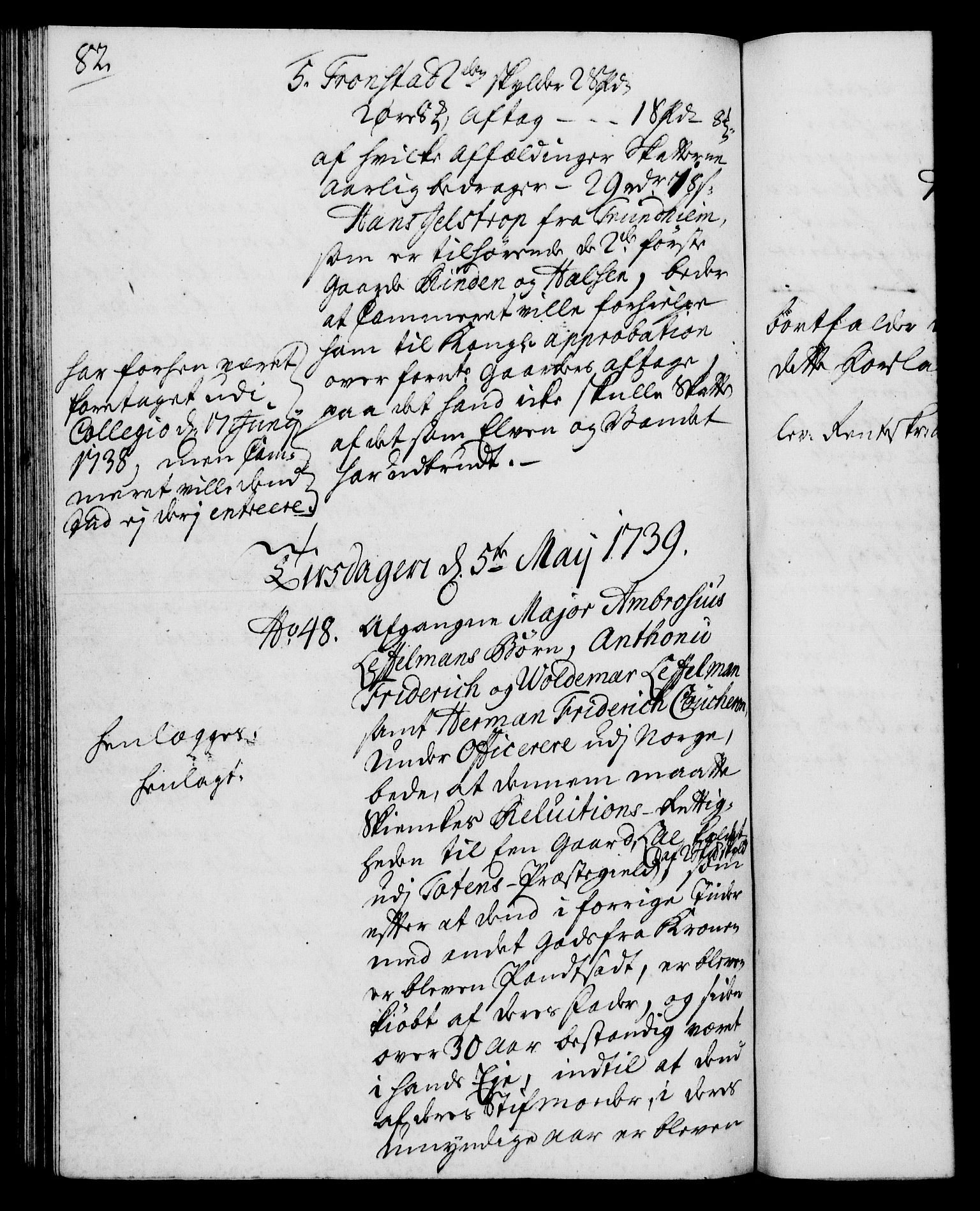 Rentekammeret, Kammerkanselliet, AV/RA-EA-3111/G/Gh/Gha/L0021: Norsk ekstraktmemorialprotokoll (merket RK 53.66), 1739, s. 82
