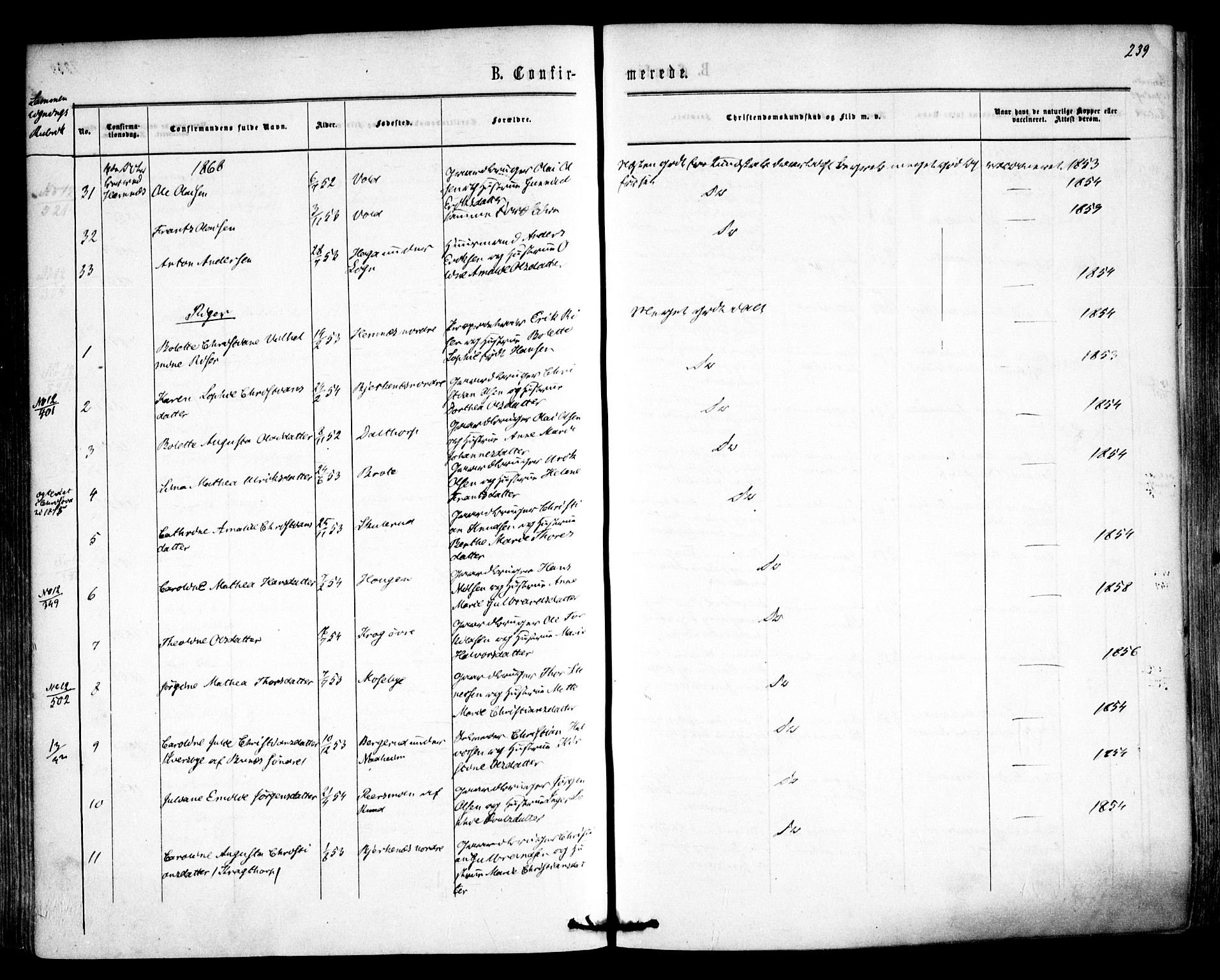 Høland prestekontor Kirkebøker, AV/SAO-A-10346a/F/Fa/L0011: Ministerialbok nr. I 11, 1862-1869, s. 239