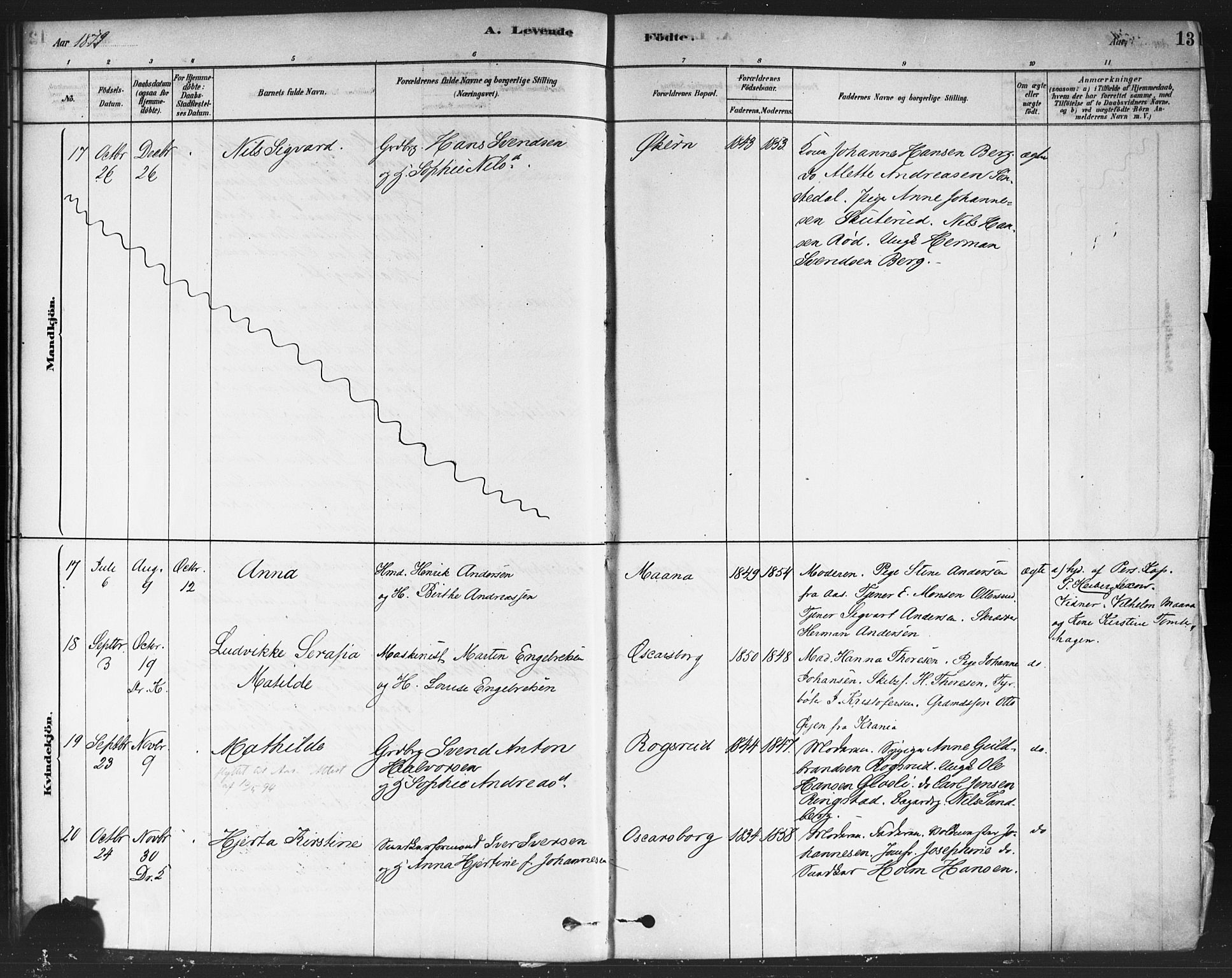 Drøbak prestekontor Kirkebøker, AV/SAO-A-10142a/F/Fc/L0002: Ministerialbok nr. III 2, 1878-1891, s. 13