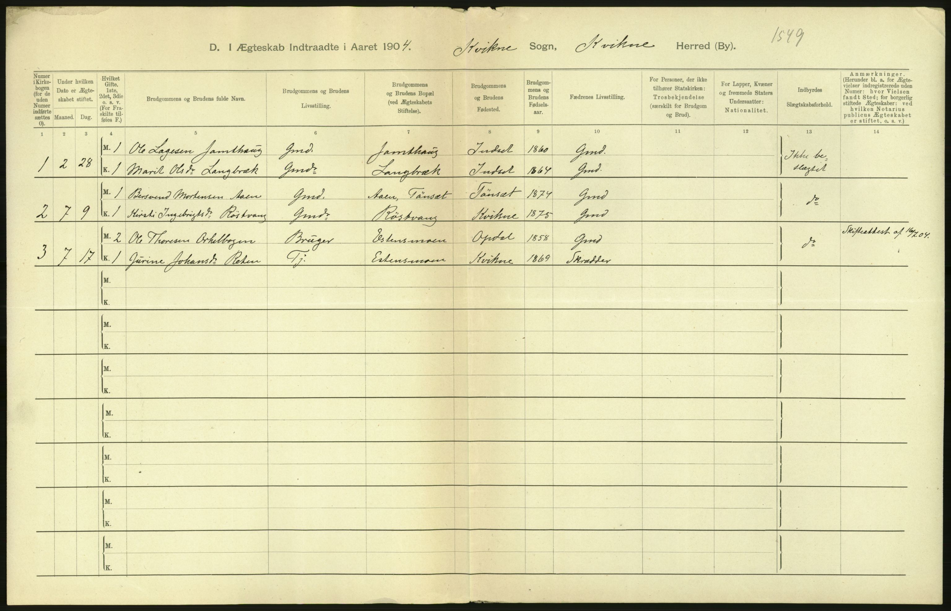 Statistisk sentralbyrå, Sosiodemografiske emner, Befolkning, AV/RA-S-2228/D/Df/Dfa/Dfab/L0005: Hedemarkens amt: Fødte, gifte, døde, 1904, s. 516