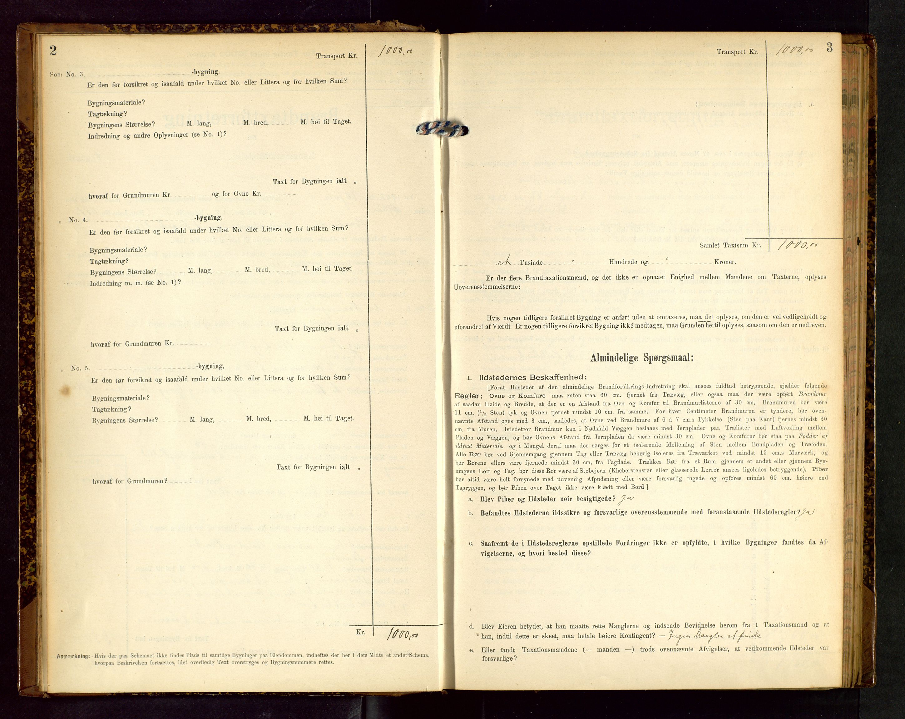 Håland lensmannskontor, SAST/A-100100/Gob/L0002: Branntakstprotokoll - skjematakst. Register i boken., 1902-1906, s. 2-3