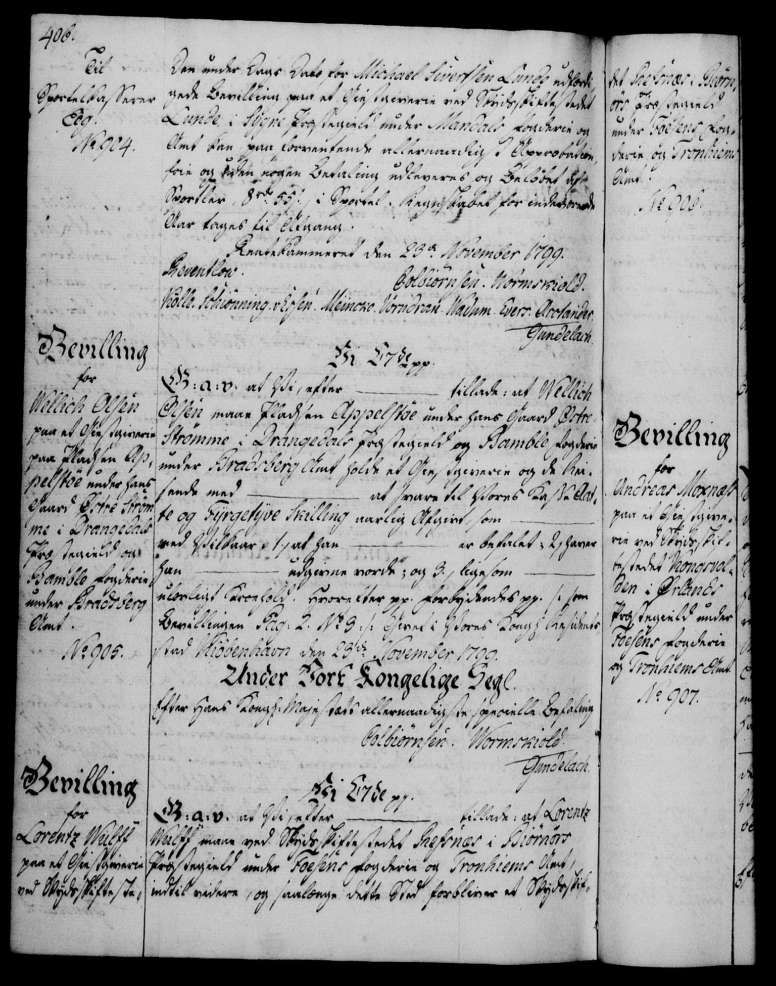 Rentekammeret, Kammerkanselliet, AV/RA-EA-3111/G/Gg/Gga/L0016: Norsk ekspedisjonsprotokoll med register (merket RK 53.16), 1794-1800, s. 406