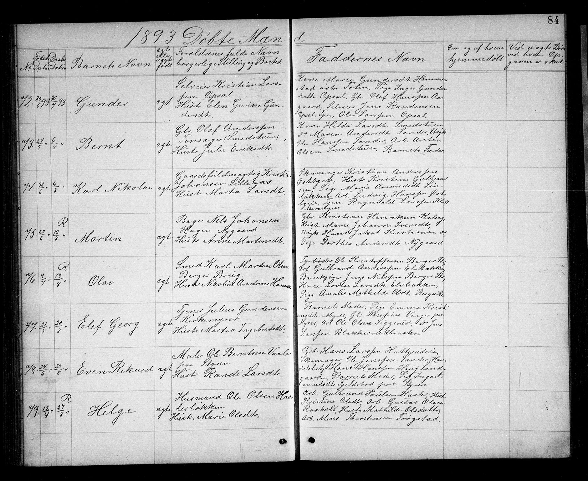 Eidsvoll prestekontor Kirkebøker, AV/SAO-A-10888/G/Ga/L0005: Klokkerbok nr. I 5, 1884-1894, s. 84