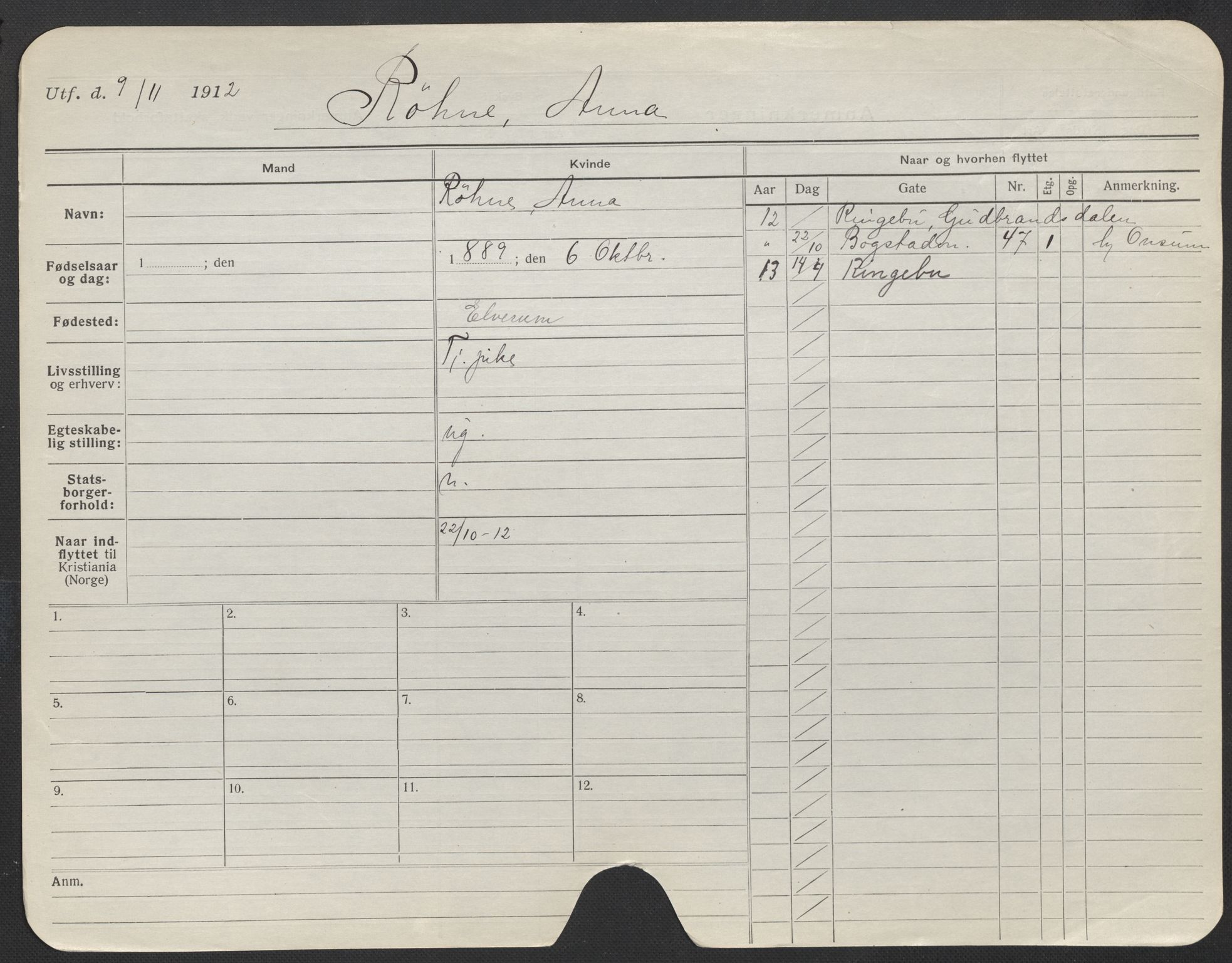 Oslo folkeregister, Registerkort, AV/SAO-A-11715/F/Fa/Fac/L0023: Kvinner, 1906-1914, s. 477a