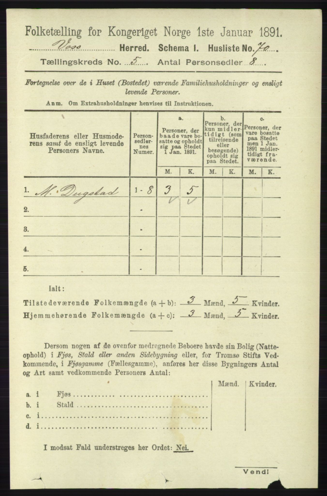 RA, Folketelling 1891 for 1235 Voss herred, 1891, s. 2682