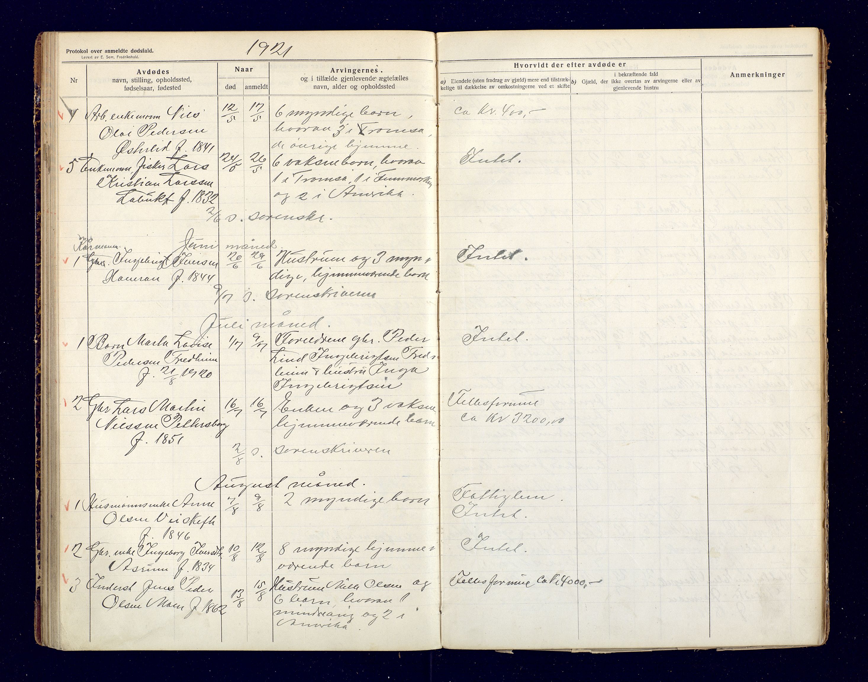 Lensmannen i Balsfjord, AV/SATØ-S-0085/Gh/Ghb/L0112: Dødsfallsprotokoll, 1914-1922