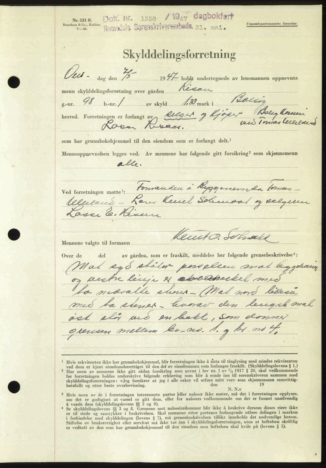 Romsdal sorenskriveri, AV/SAT-A-4149/1/2/2C: Pantebok nr. A23, 1947-1947, Dagboknr: 1358/1947