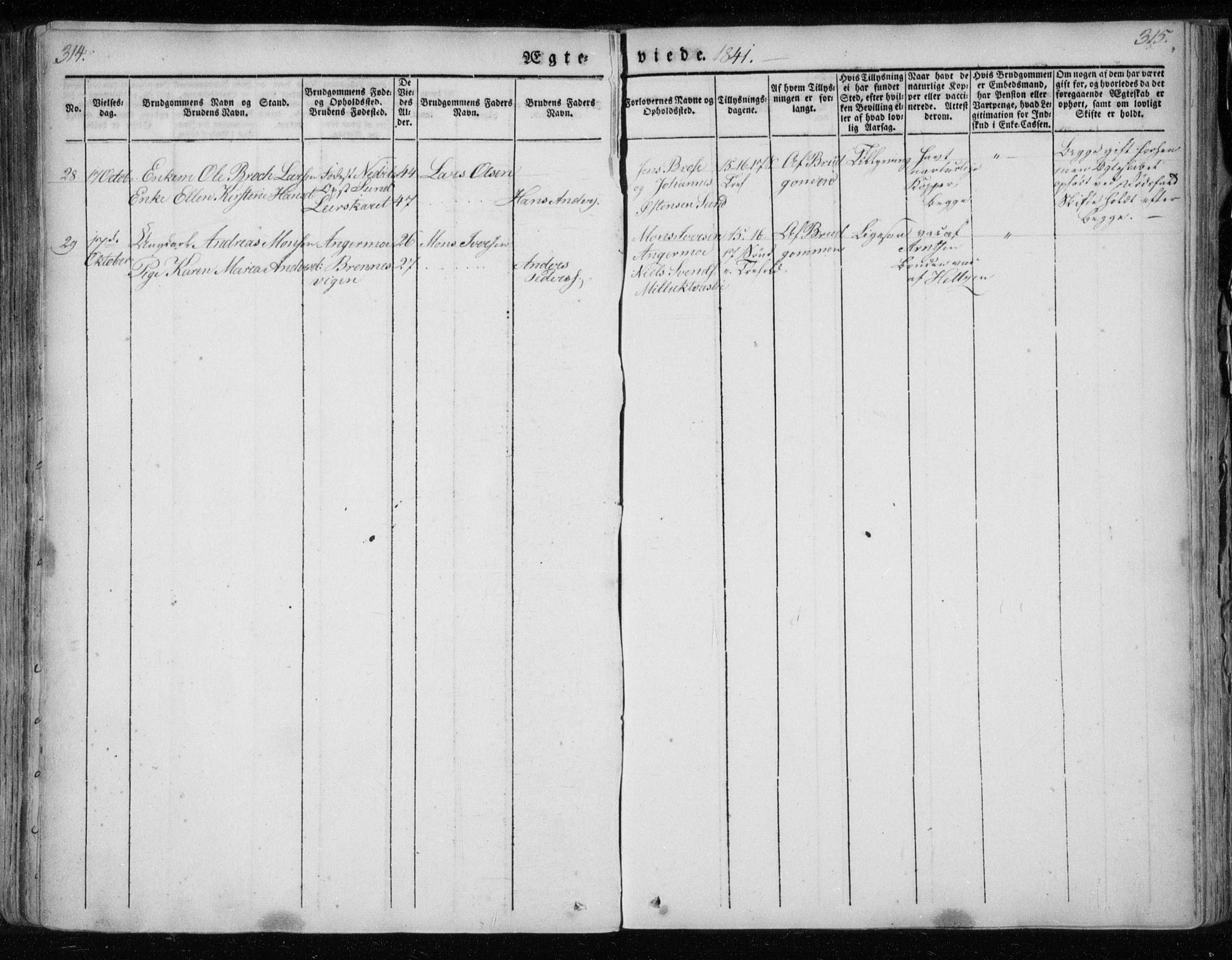 Ministerialprotokoller, klokkerbøker og fødselsregistre - Nordland, AV/SAT-A-1459/825/L0354: Ministerialbok nr. 825A08, 1826-1841, s. 314-315