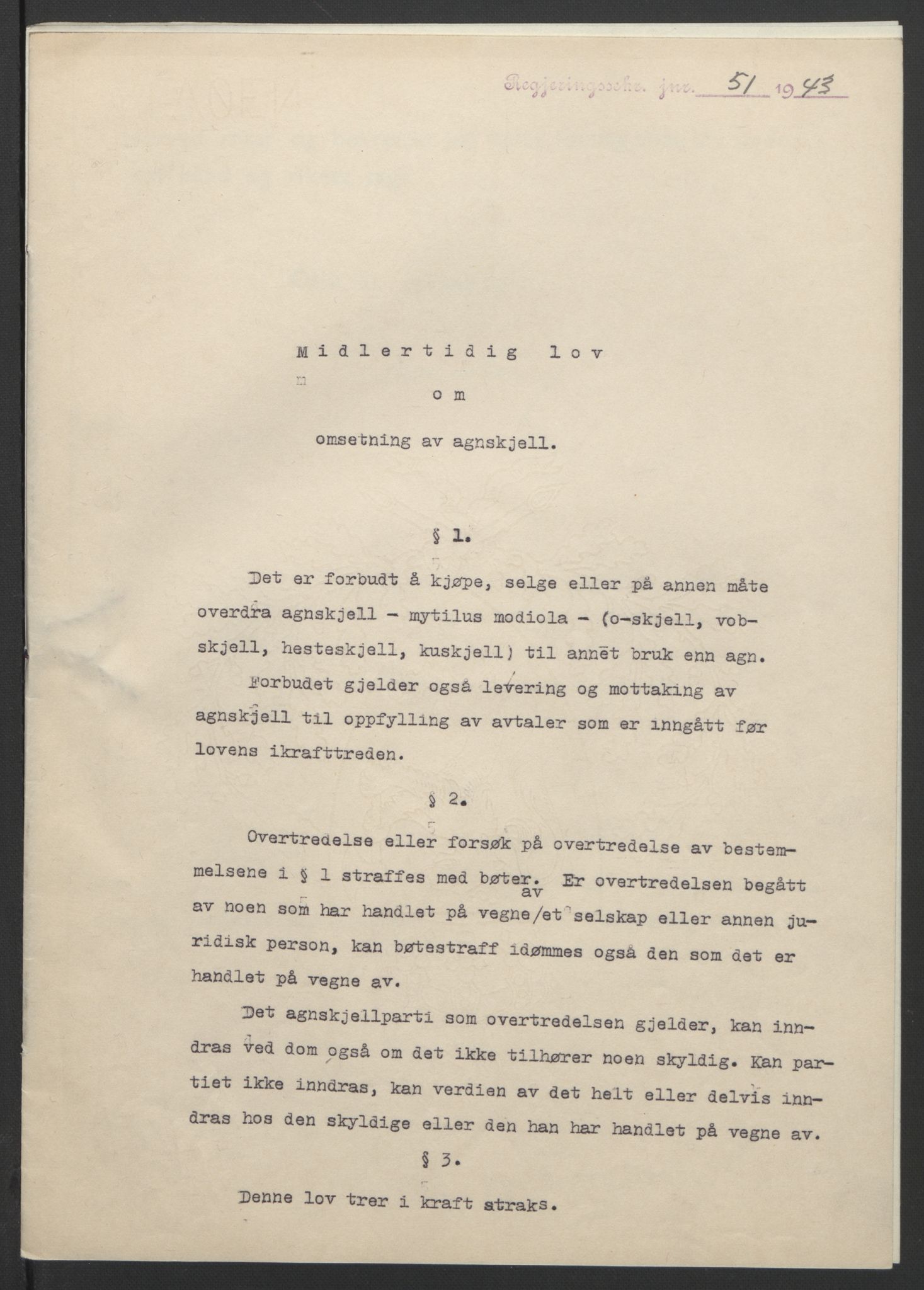 NS-administrasjonen 1940-1945 (Statsrådsekretariatet, de kommisariske statsråder mm), RA/S-4279/D/Db/L0099: Lover, 1943, s. 107