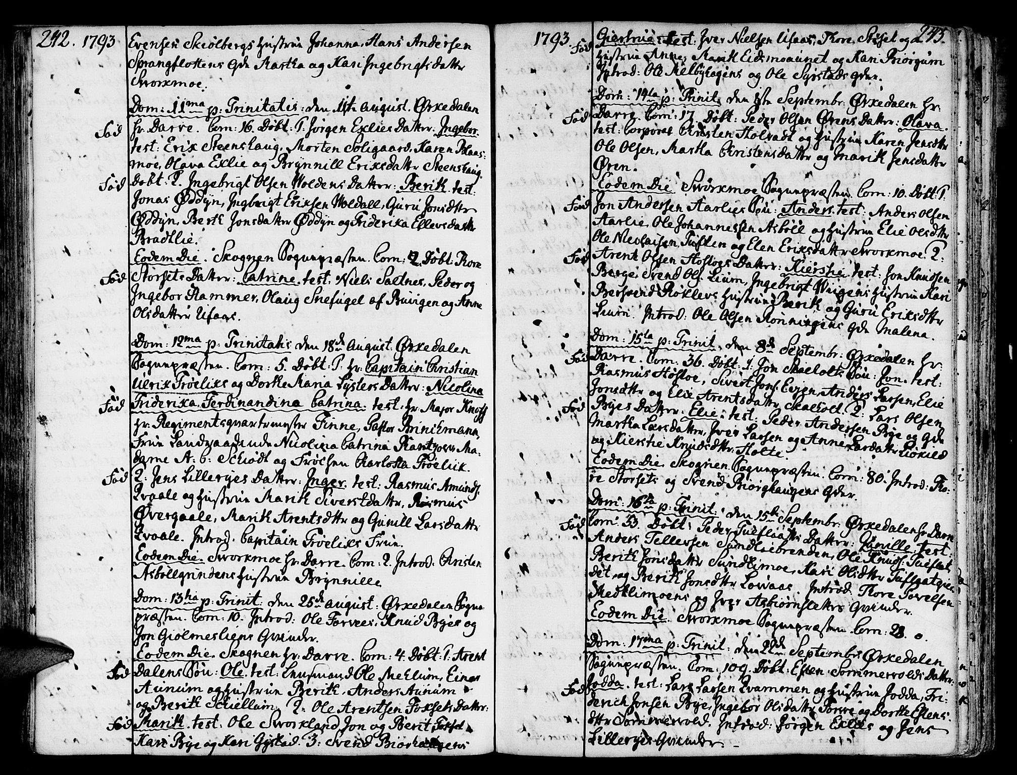 Ministerialprotokoller, klokkerbøker og fødselsregistre - Sør-Trøndelag, SAT/A-1456/668/L0802: Ministerialbok nr. 668A02, 1776-1799, s. 242-243