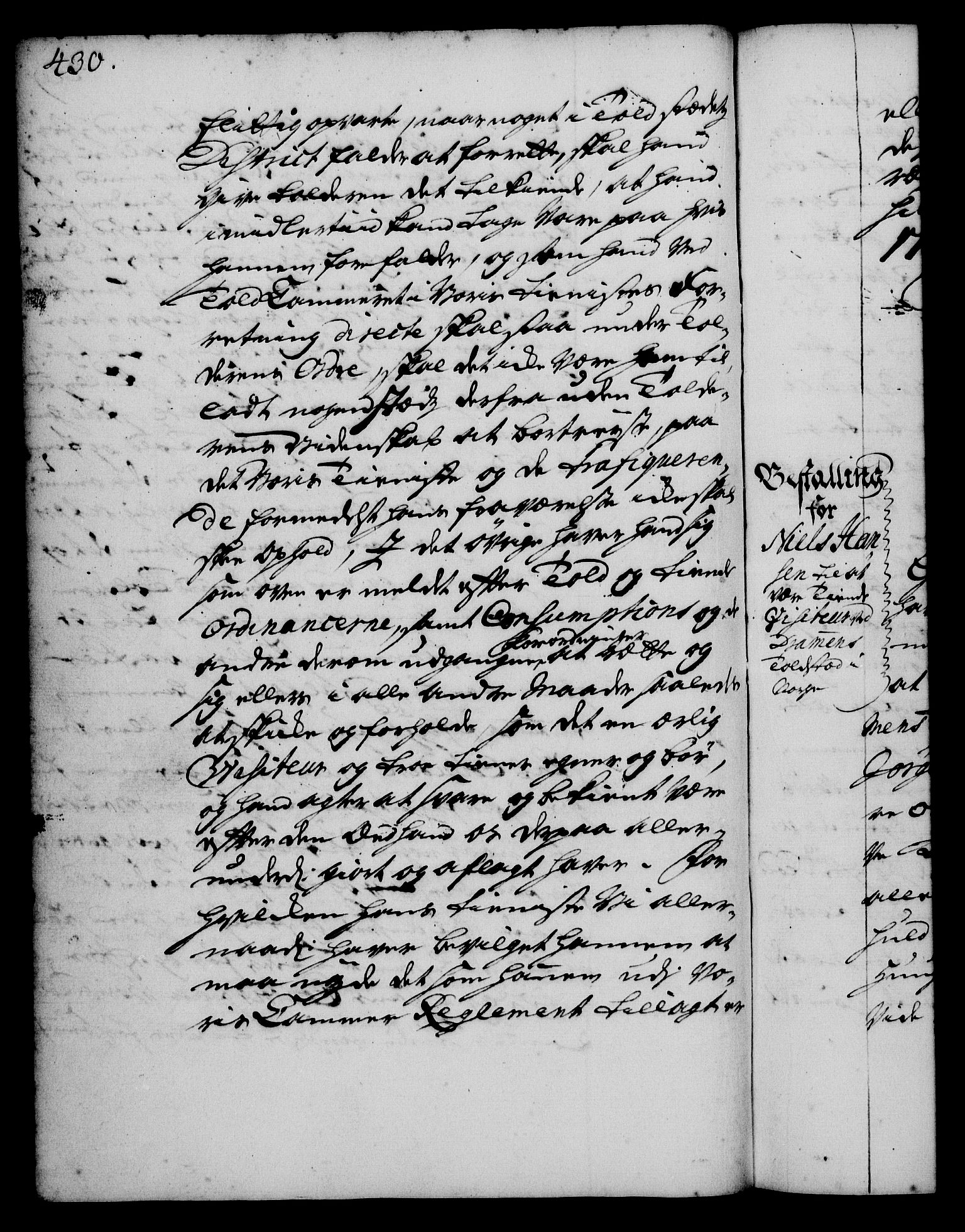 Rentekammeret, Kammerkanselliet, RA/EA-3111/G/Gg/Gge/L0001: Norsk bestallingsprotokoll med register (merket RK 53.25), 1720-1730, s. 430