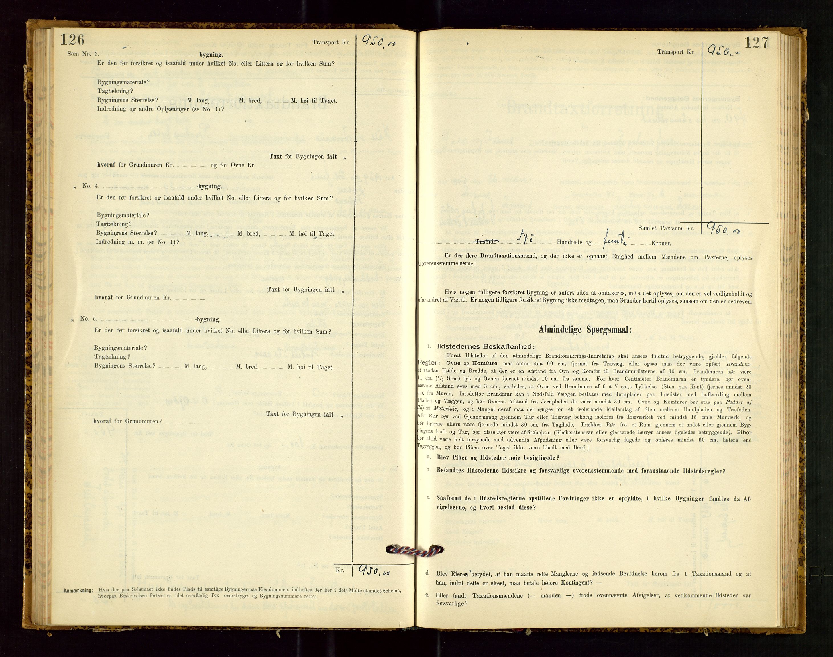 Høle og Forsand lensmannskontor, AV/SAST-A-100127/Gob/L0001: "Brandtaxtprotokol" - skjematakst, 1897-1940, s. 126-127