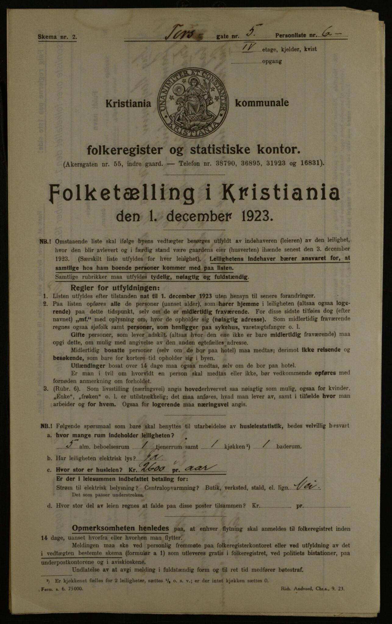 OBA, Kommunal folketelling 1.12.1923 for Kristiania, 1923, s. 126154