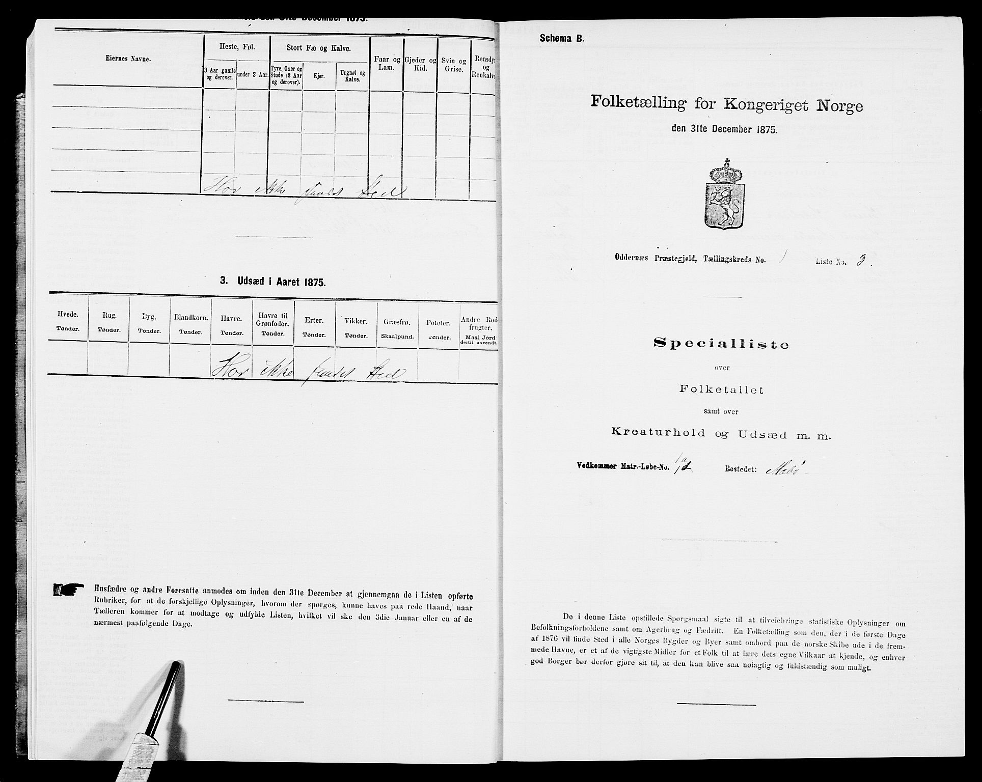 SAK, Folketelling 1875 for 1012P Oddernes prestegjeld, 1875, s. 62