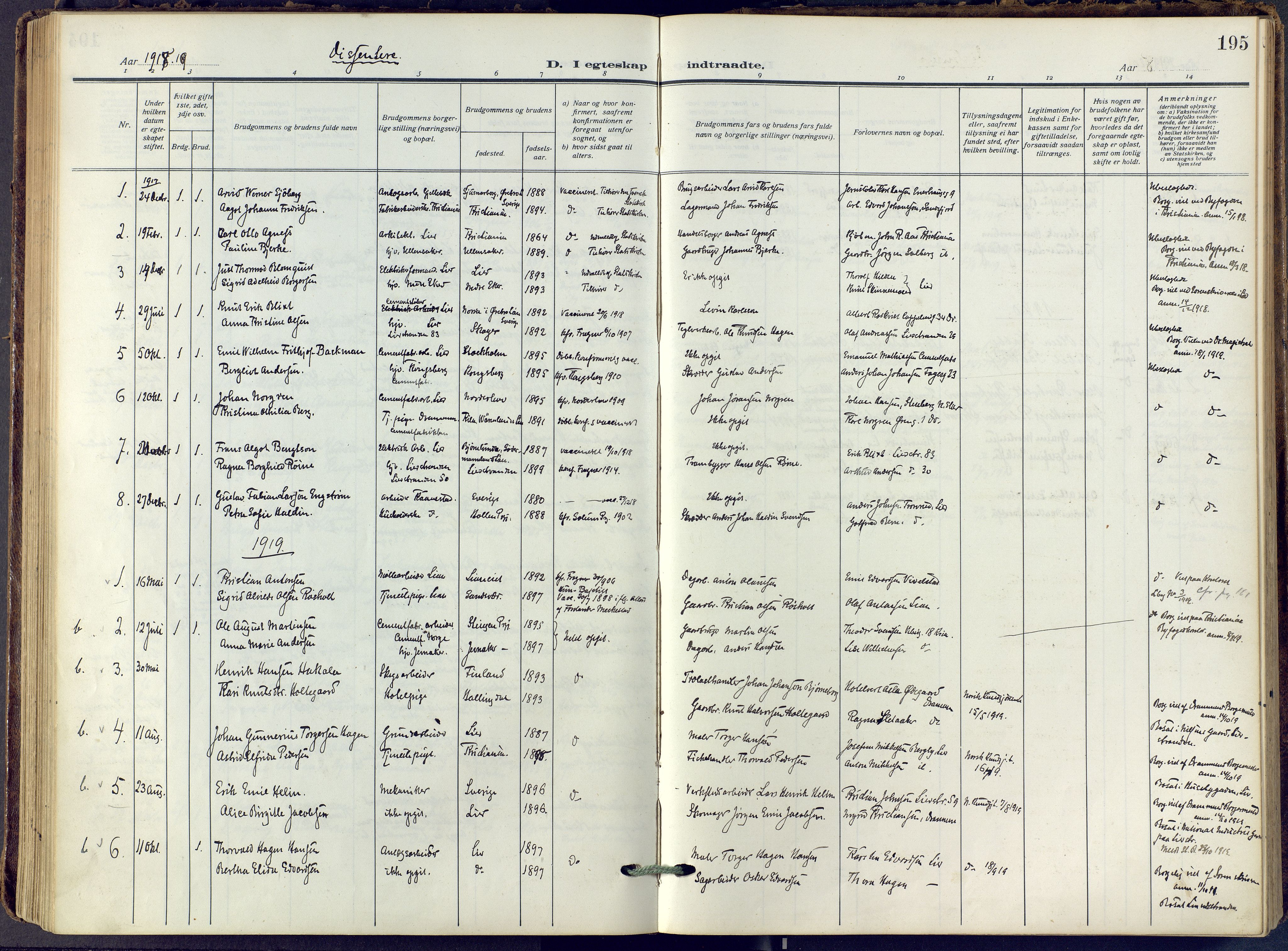 Lier kirkebøker, SAKO/A-230/F/Fa/L0019: Ministerialbok nr. I 19, 1918-1928, s. 195