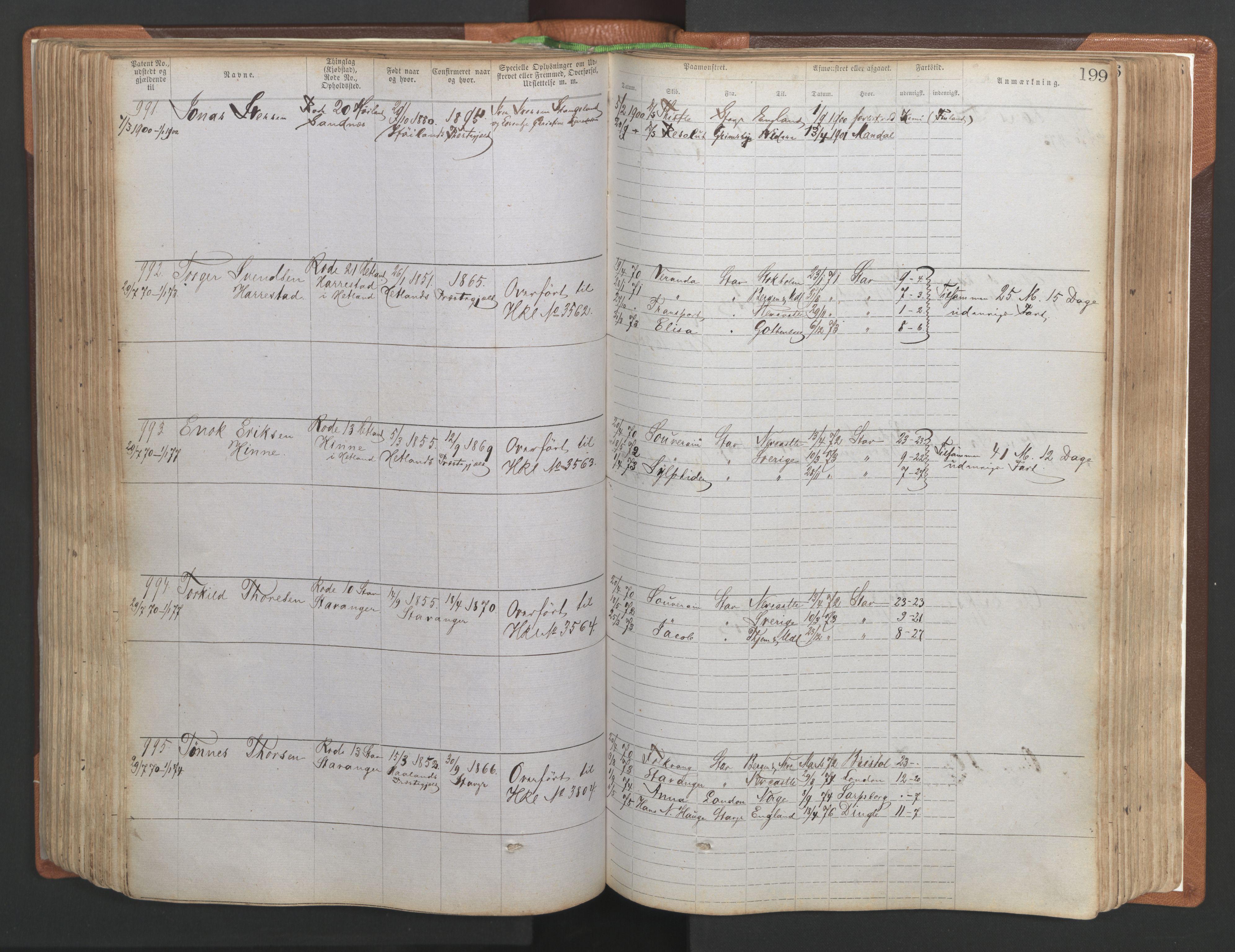 Stavanger sjømannskontor, AV/SAST-A-102006/F/Ff/L0004: Annotasjonsrulle No. 1, patentnr. 1-1785 (del 1), 1869-1900, s. 203