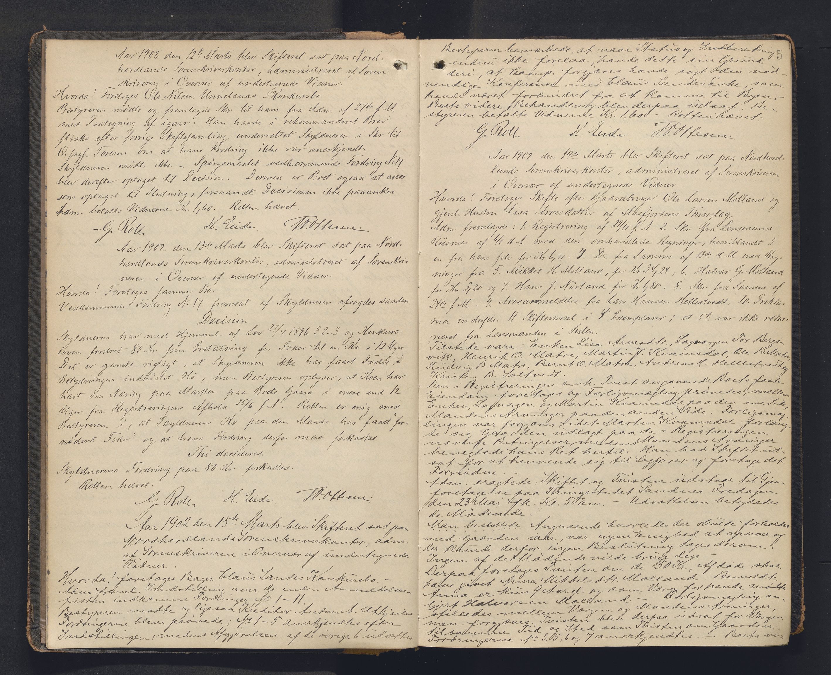 Nordhordland sorenskrivar, AV/SAB-A-2901/1/H/Hc/L0005: Skifteforhandlingsprotokollar, 1902-1911, s. 5