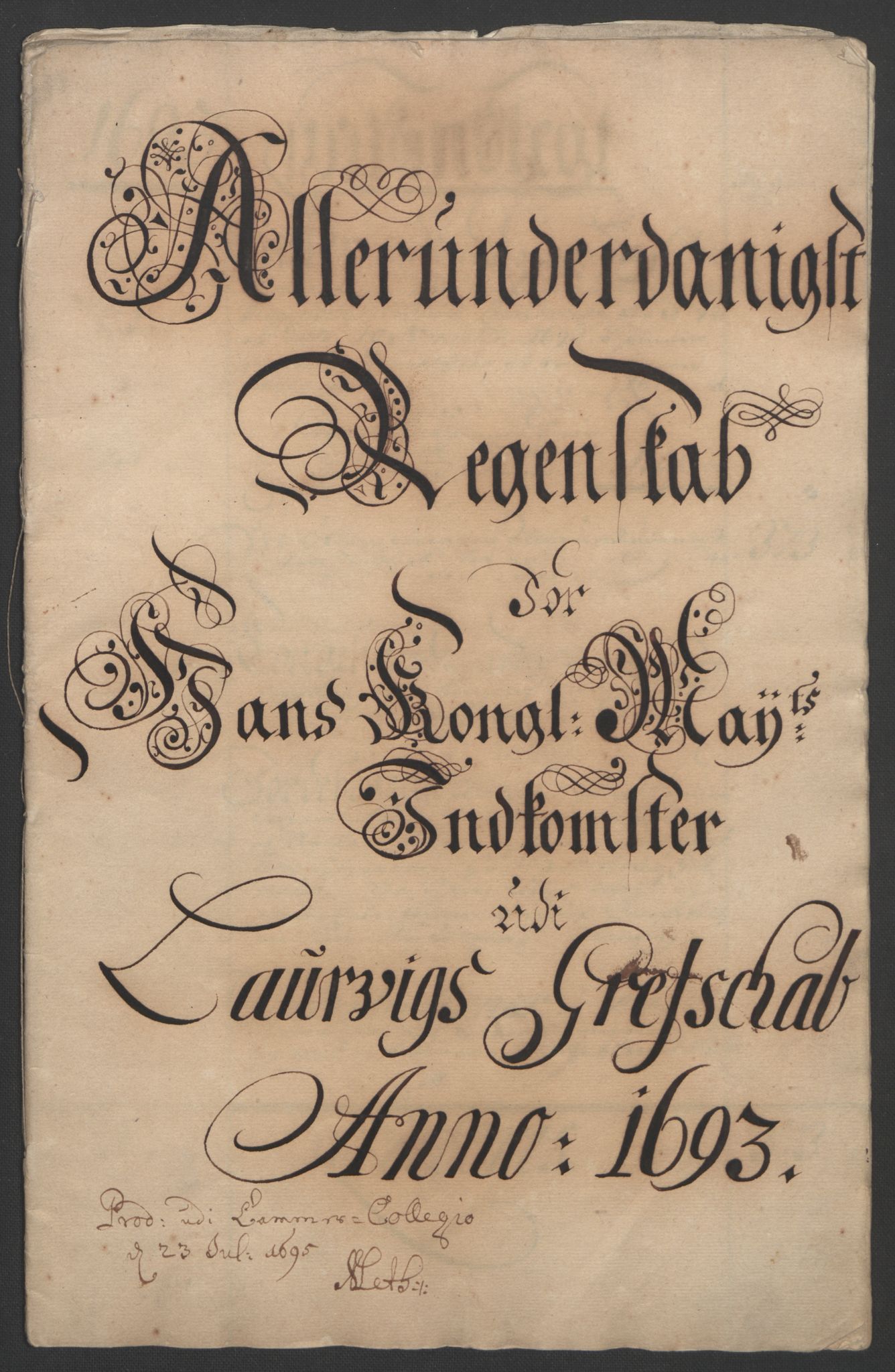 Rentekammeret inntil 1814, Reviderte regnskaper, Fogderegnskap, AV/RA-EA-4092/R33/L1974: Fogderegnskap Larvik grevskap, 1693-1695, s. 3