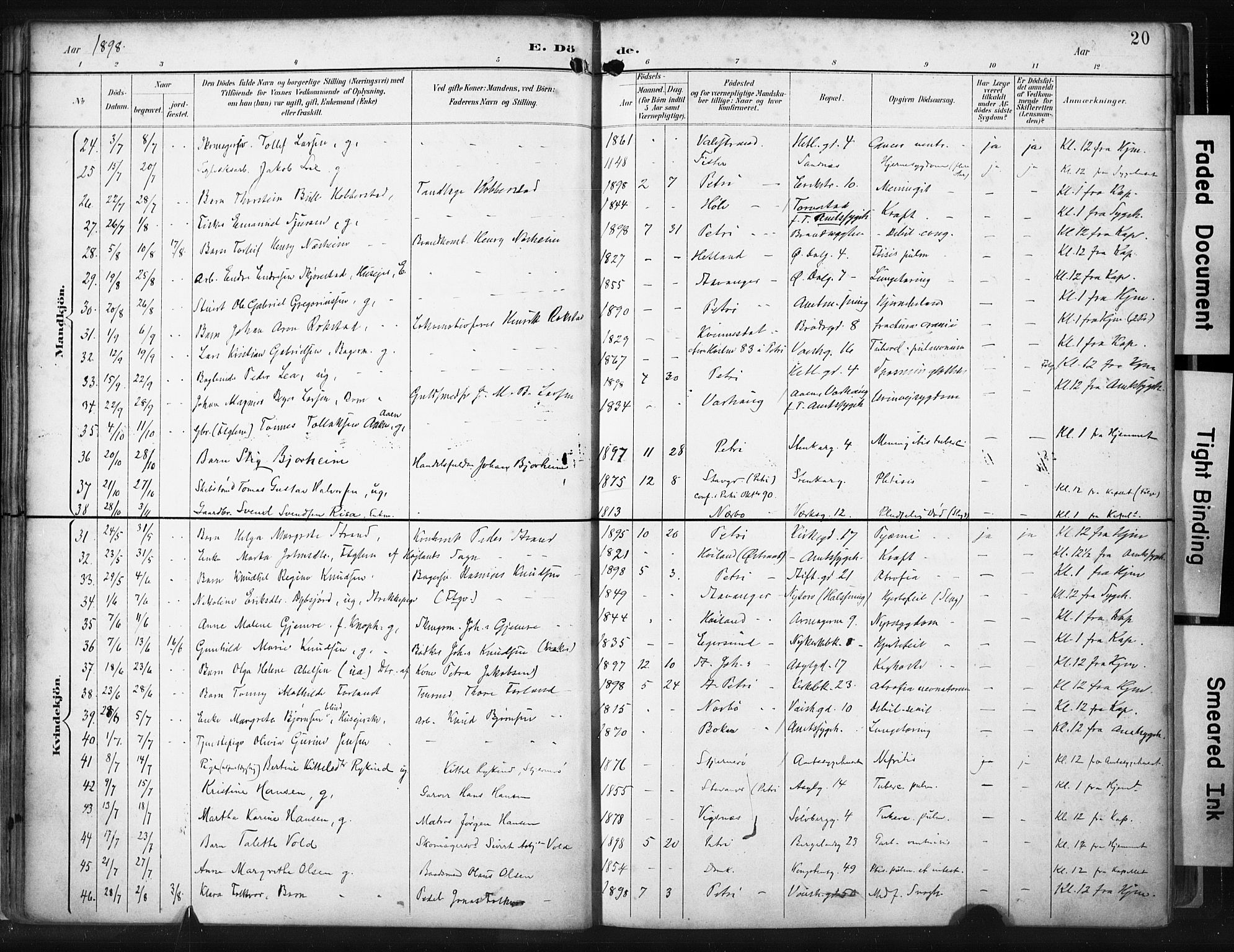 St. Petri sokneprestkontor, AV/SAST-A-101813/001/30/30BA/L0022: Ministerialbok nr. A 22, 1895-1919, s. 20