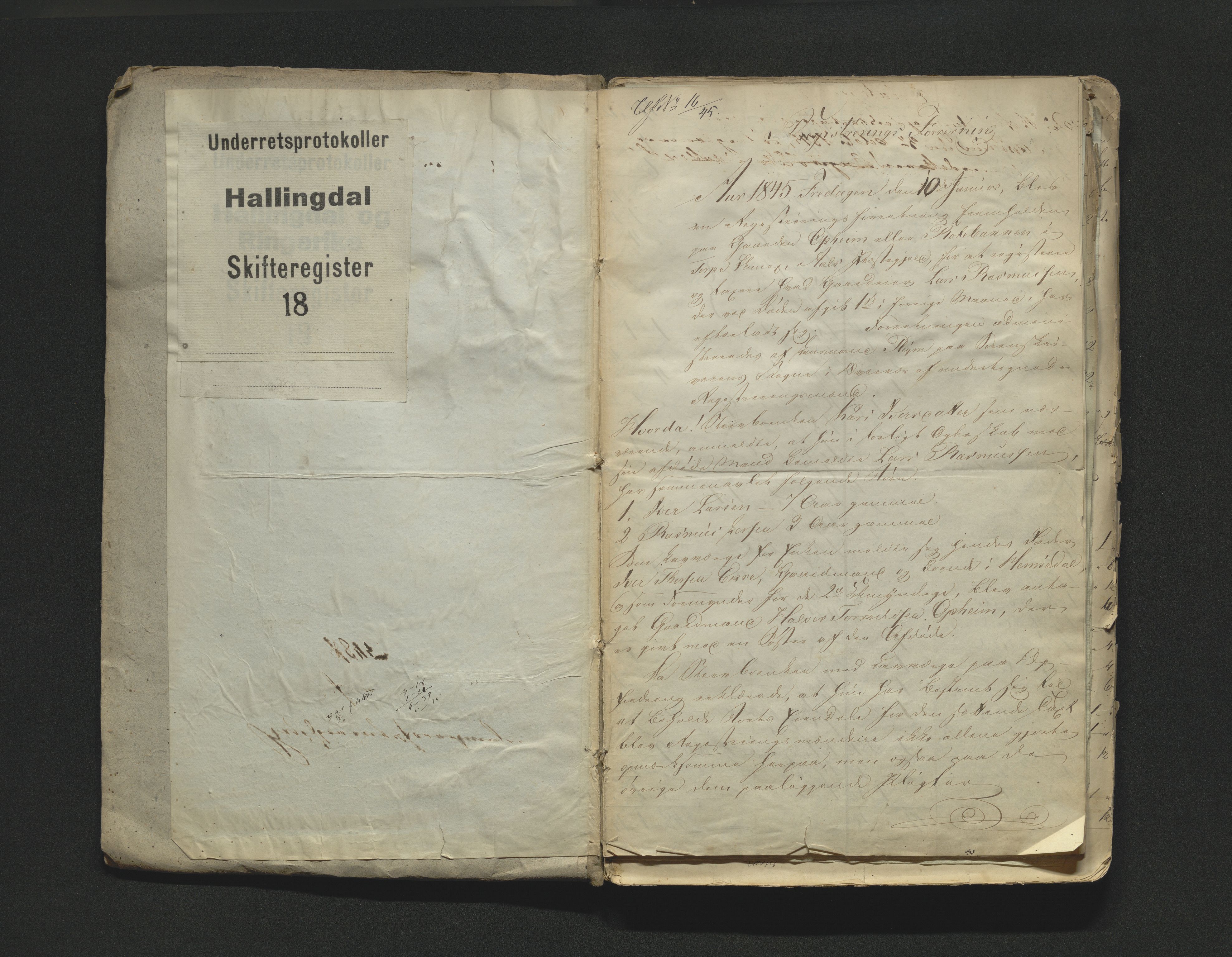 Hallingdal sorenskriveri, SAKO/A-121/H/Hb/Hbb/Hbba/L0018: Skifteregistreringsprotokoll, Sorenskriveriet, 1845