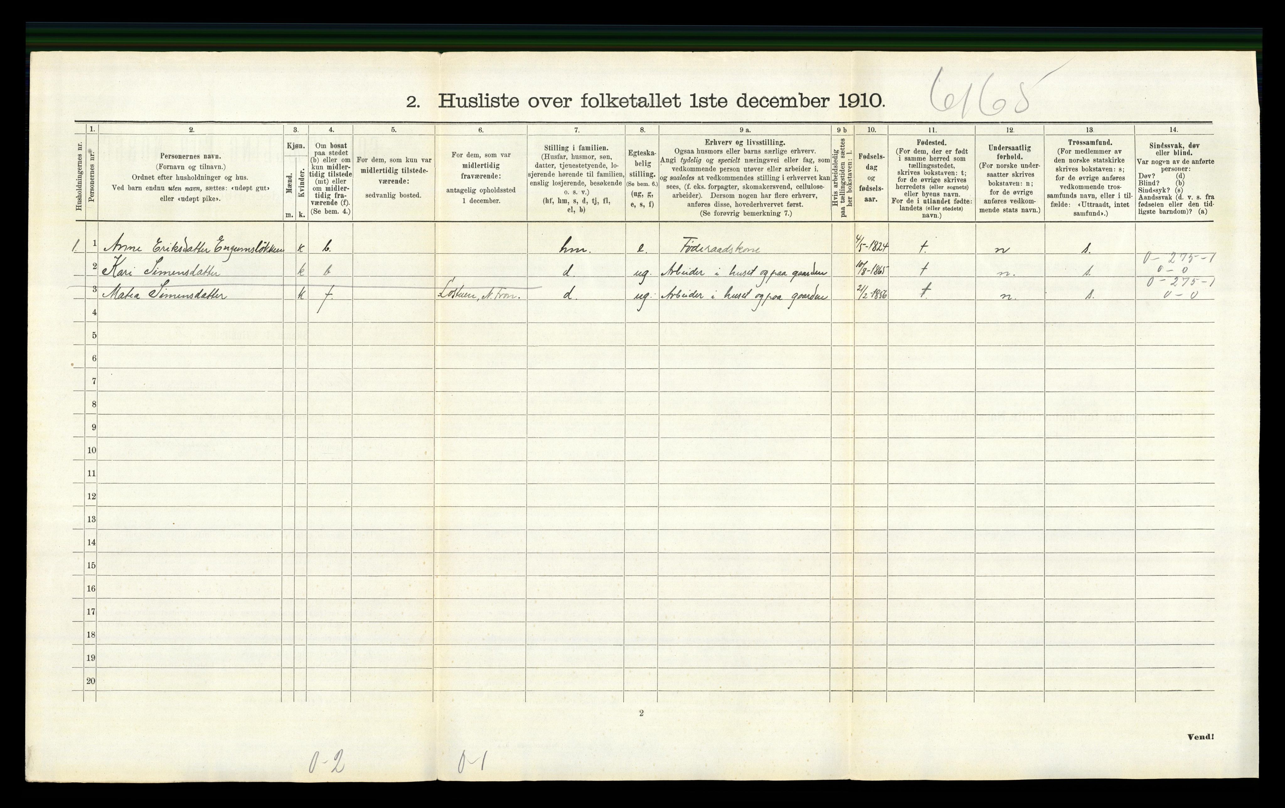 RA, Folketelling 1910 for 0518 Nord-Fron herred, 1910, s. 957