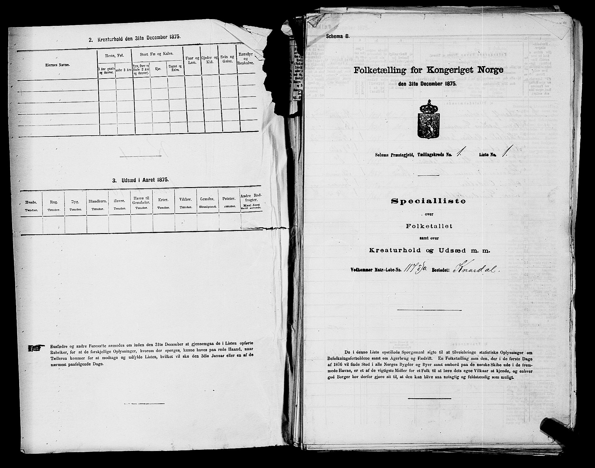 SAKO, Folketelling 1875 for 0818P Solum prestegjeld, 1875, s. 85