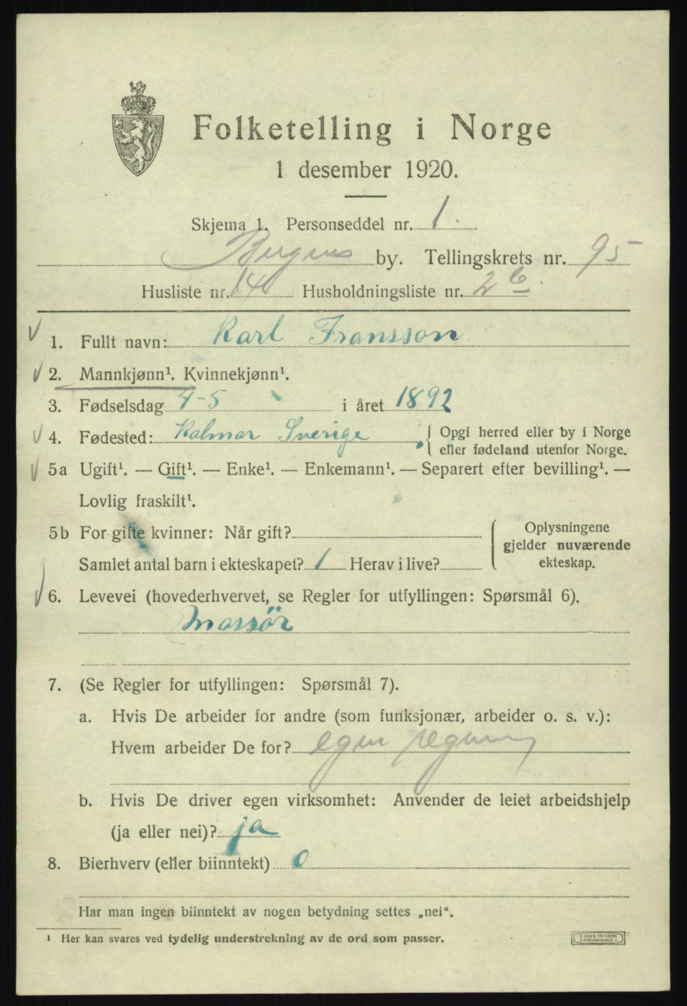 SAB, Folketelling 1920 for 1301 Bergen kjøpstad, 1920, s. 169290