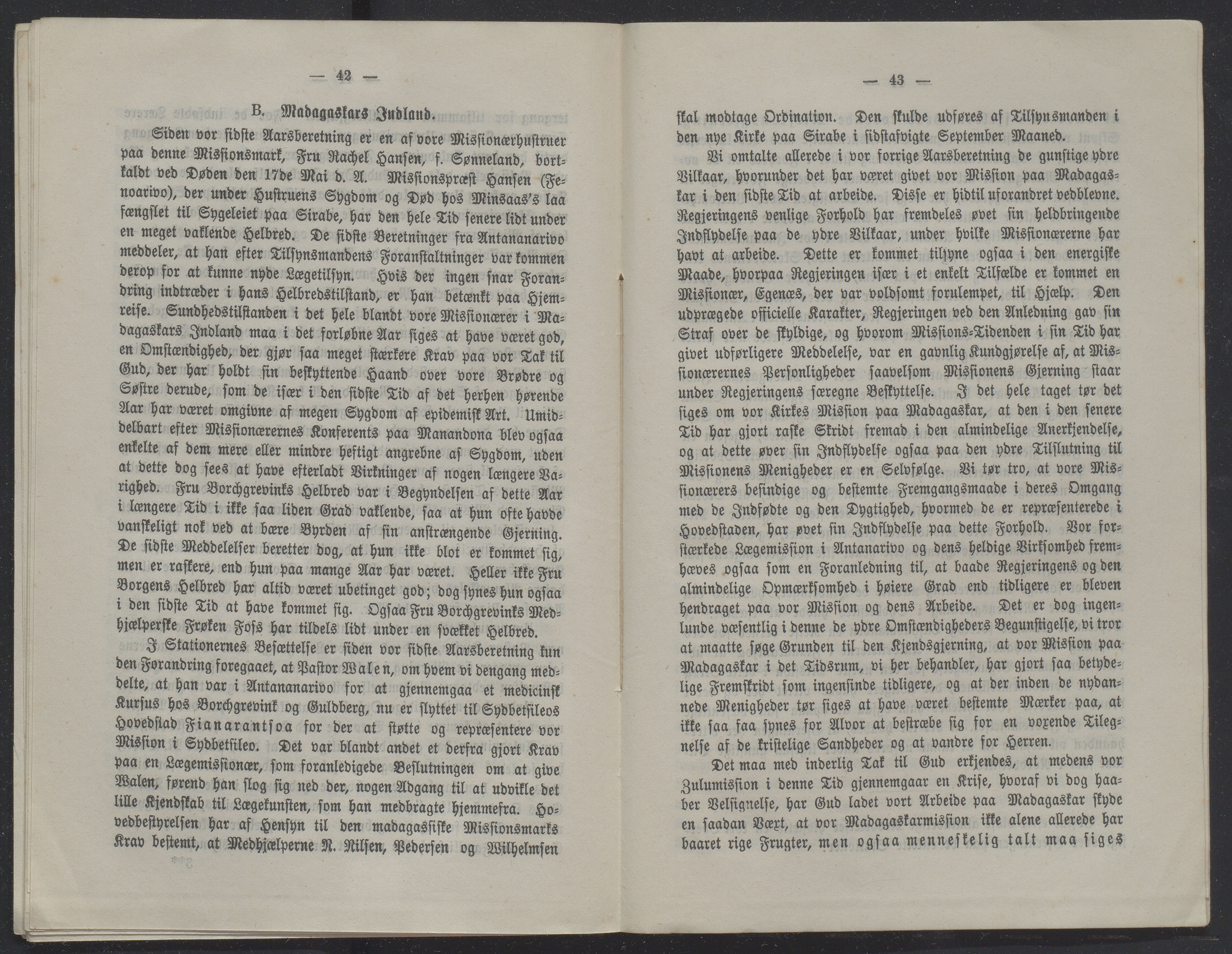 Det Norske Misjonsselskap - hovedadministrasjonen, VID/MA-A-1045/D/Db/Dba/L0338/0006: Beretninger, Bøker, Skrifter o.l   / Årsberetninger 36. , 1878, s. 42-43