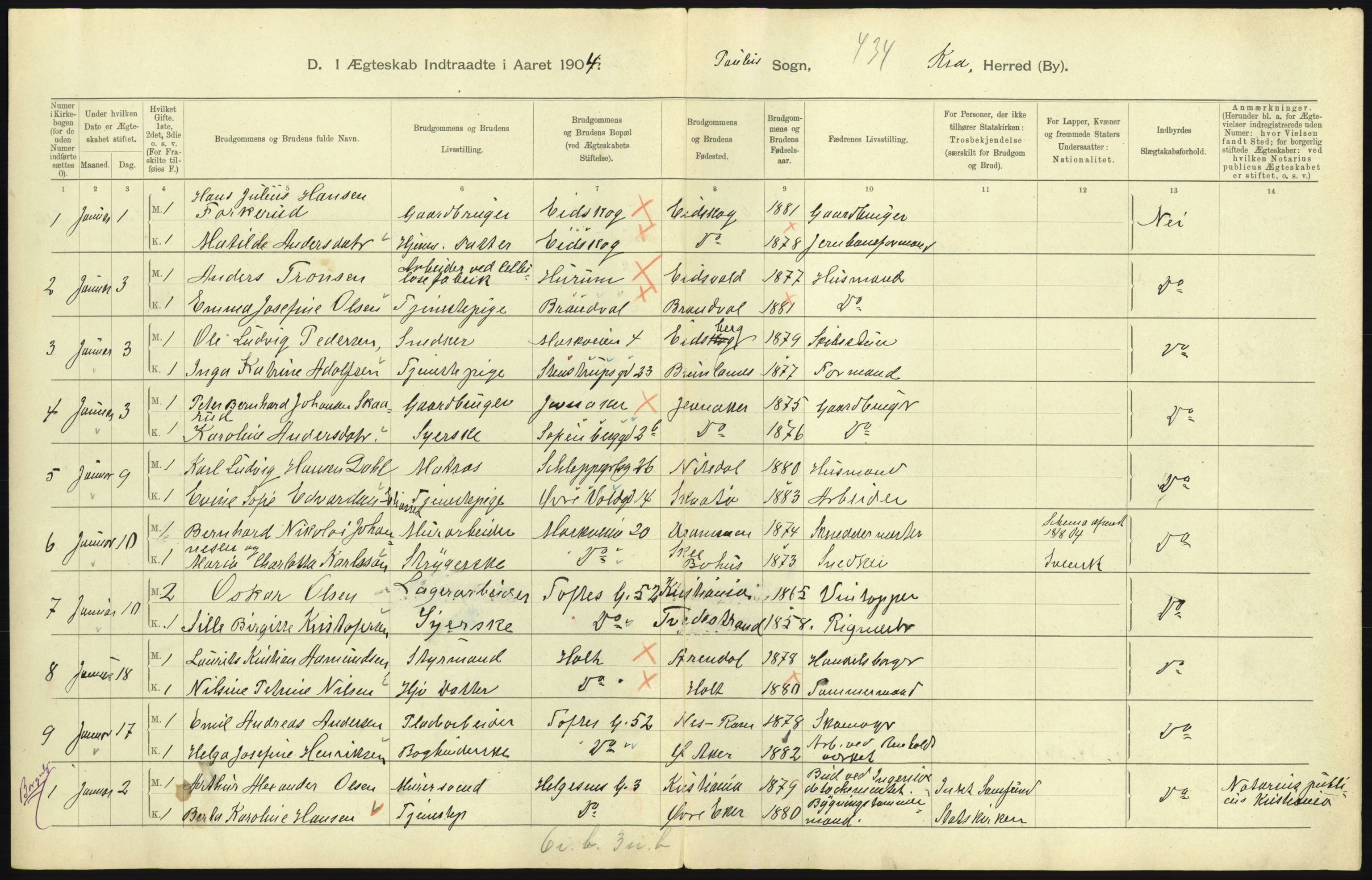 Statistisk sentralbyrå, Sosiodemografiske emner, Befolkning, RA/S-2228/D/Df/Dfa/Dfab/L0004: Kristiania: Gifte, døde, 1904, s. 141