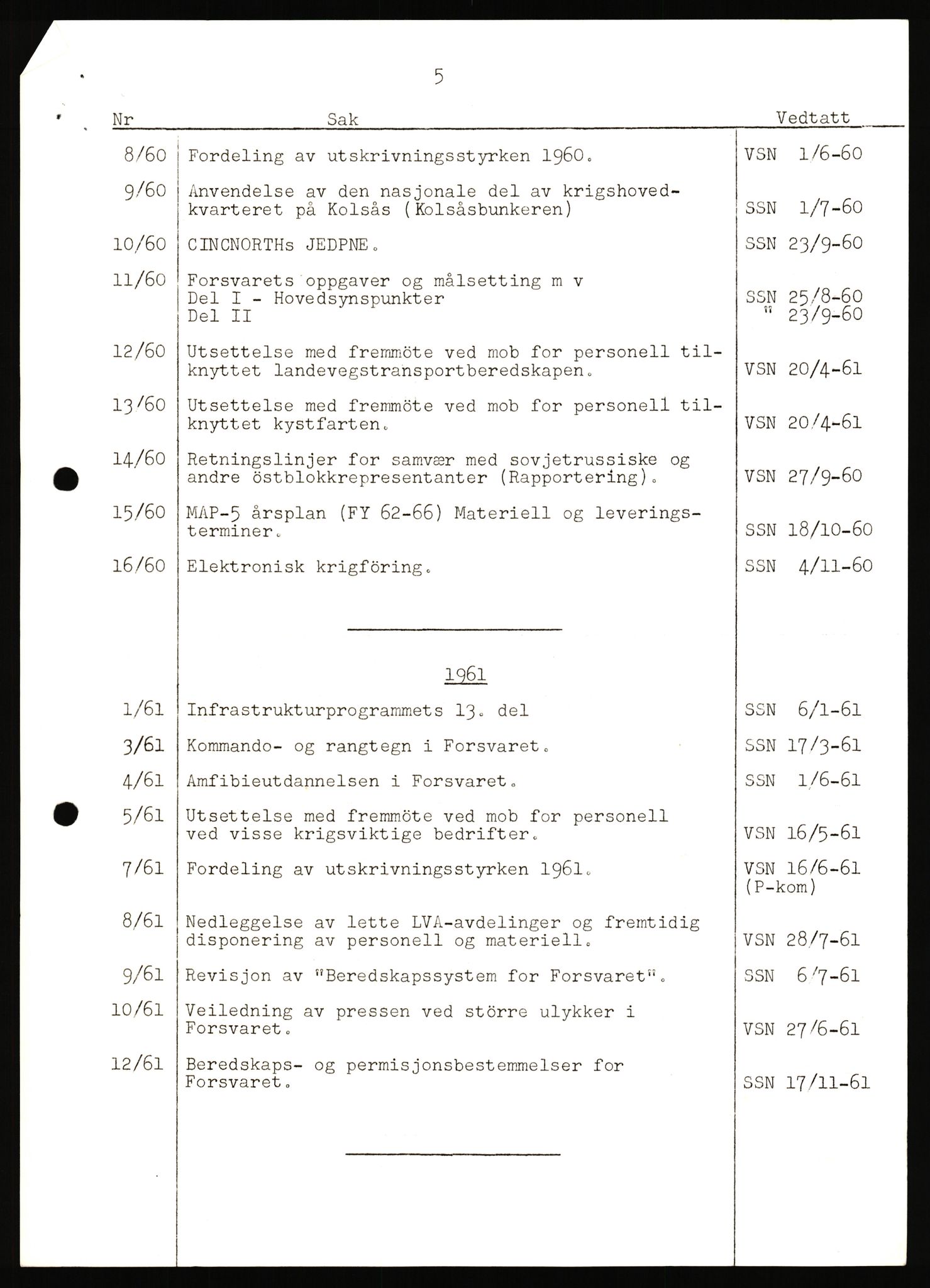 Forsvaret, Den sentrale sjefsnemnd, AV/RA-RAFA-6733, 1956-1958, s. 5