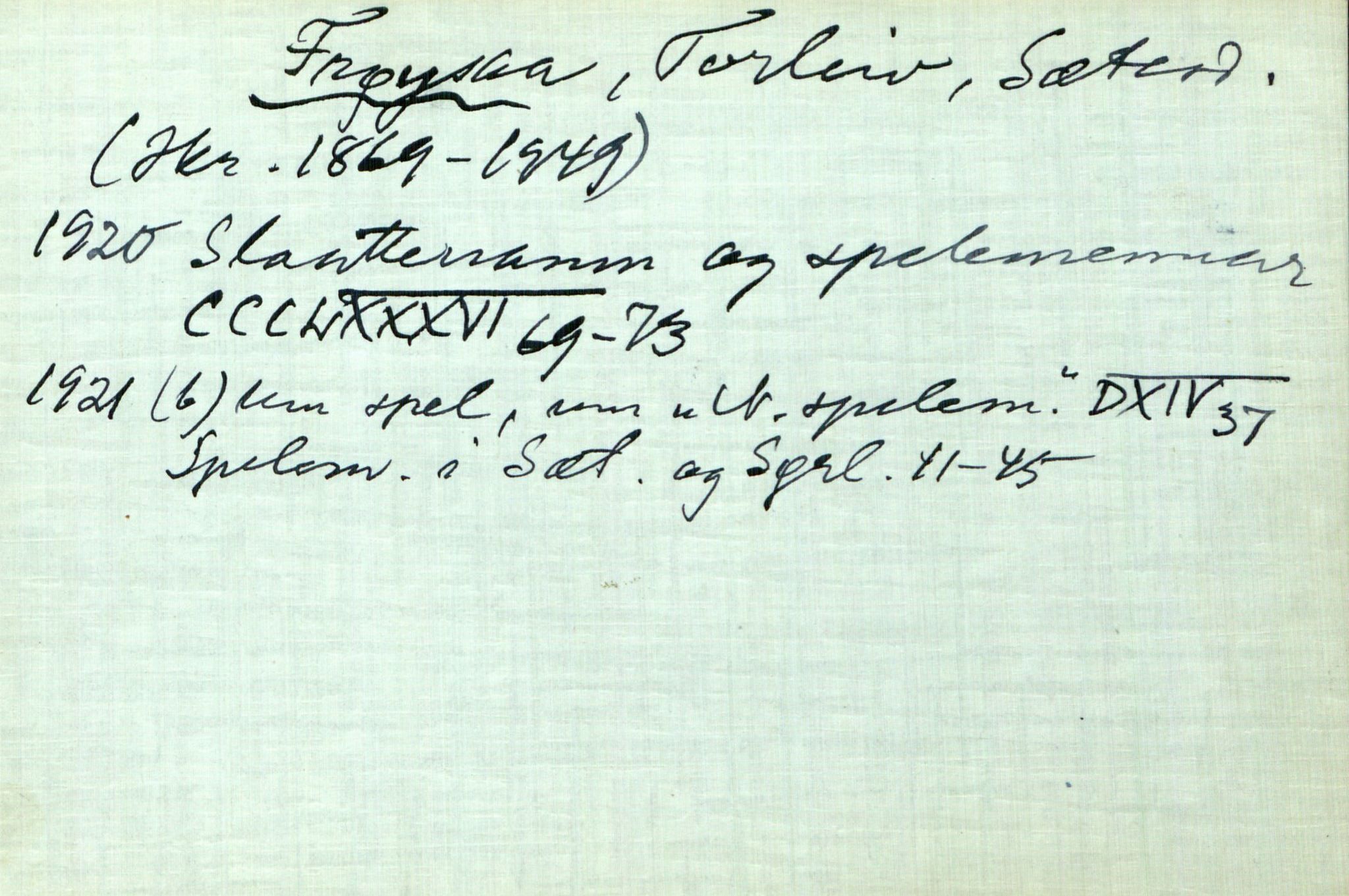 Rikard Berge, TEMU/TGM-A-1003/I/L0006: Personregister- F, 1910-1950
