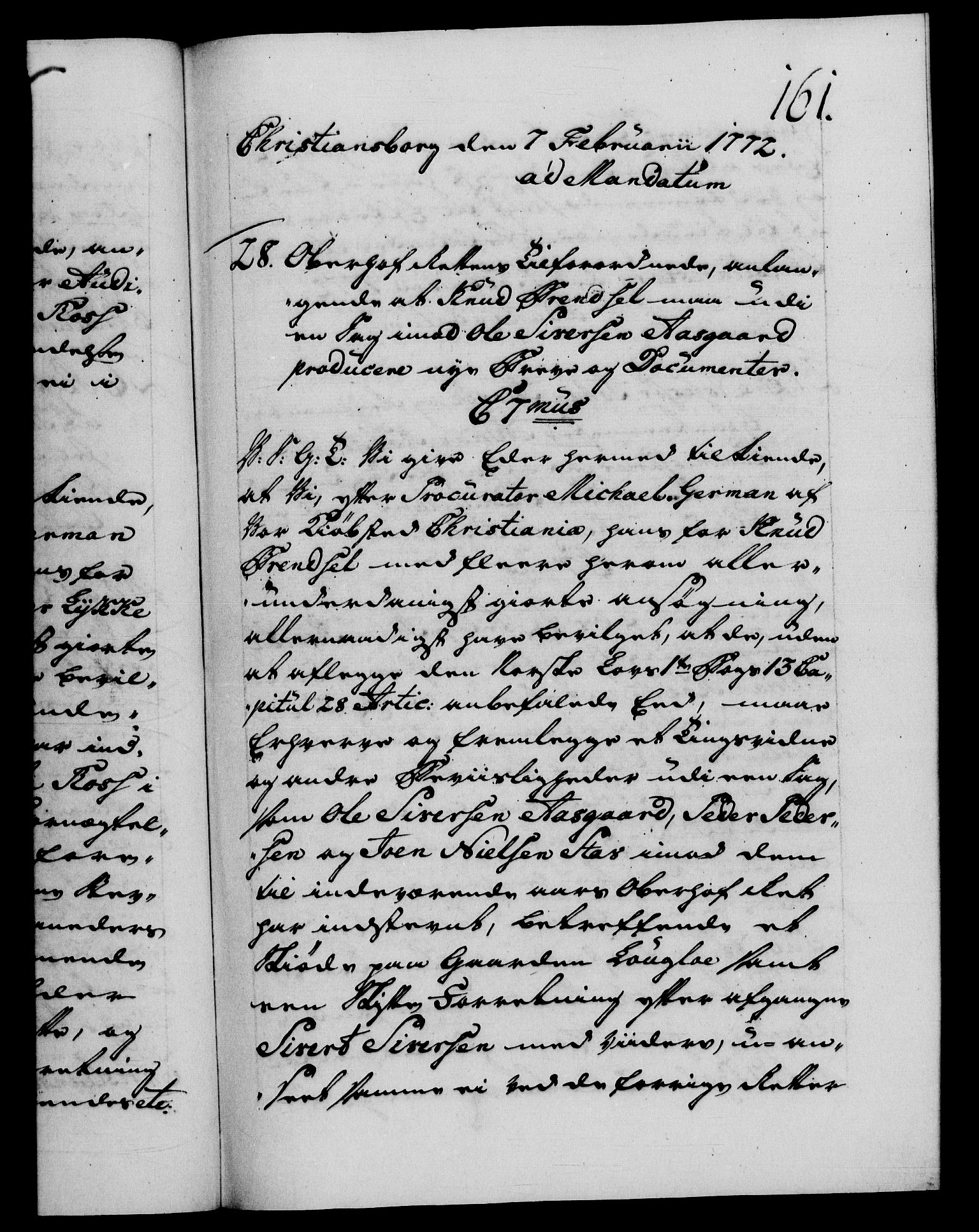 Danske Kanselli 1572-1799, AV/RA-EA-3023/F/Fc/Fca/Fcab/L0040: Norske tegnelser "Norske eller 3. depts. missiver", 1771-1773, s. 161a