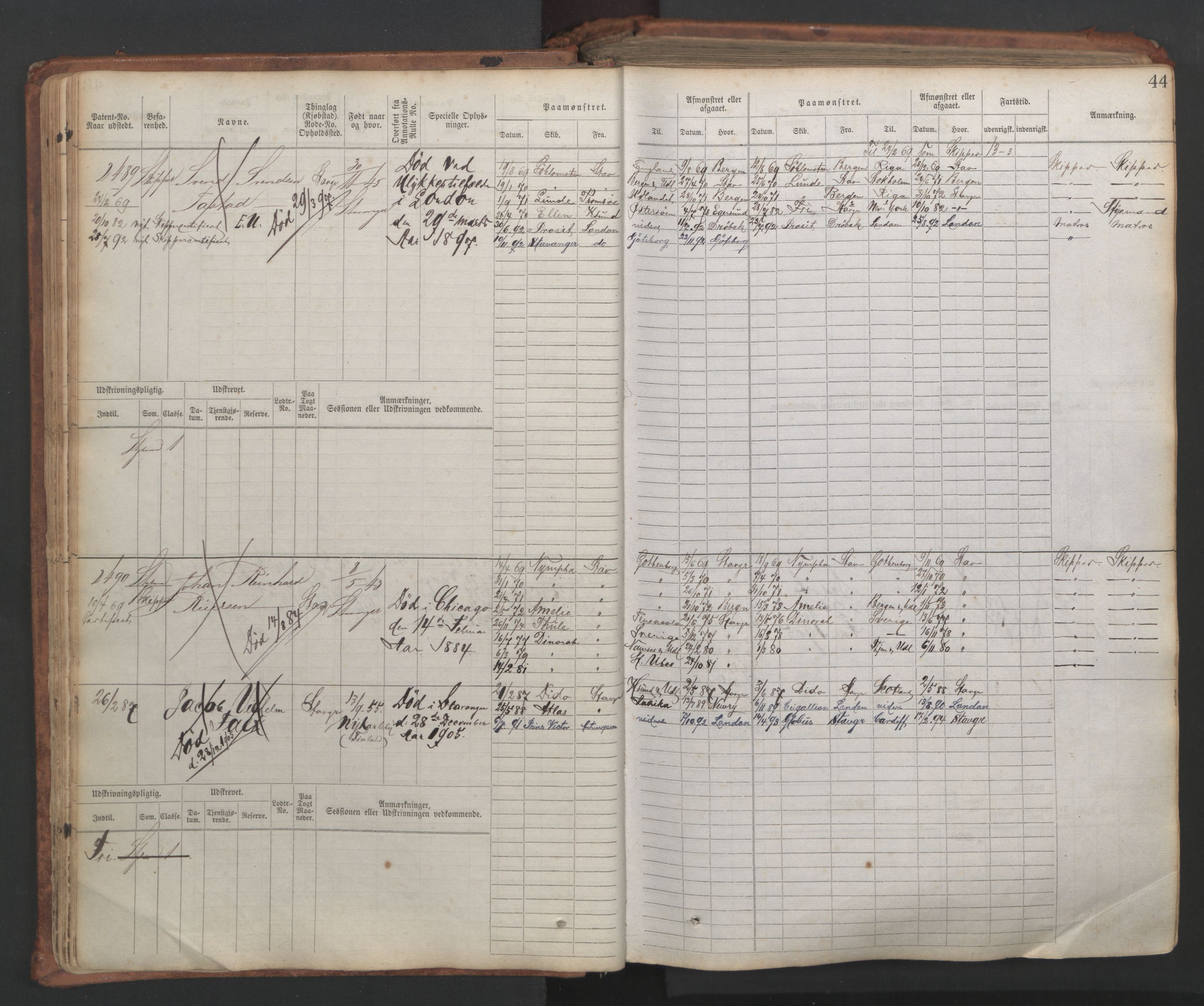 Stavanger sjømannskontor, AV/SAST-A-102006/F/Fb/Fbb/L0007: Sjøfartshovedrulle, patentnr. 2403-3604, 1869-1880, s. 49