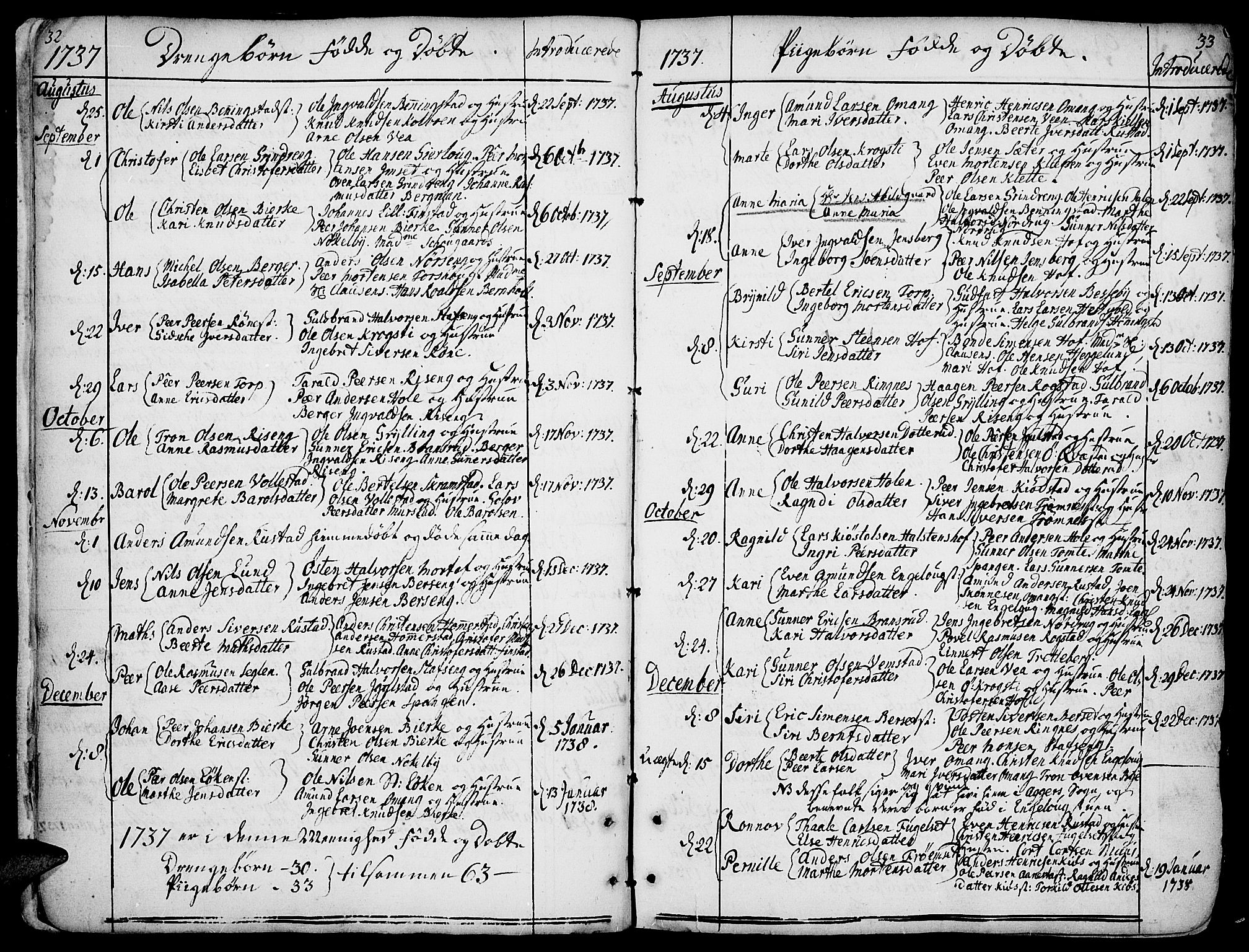 Løten prestekontor, AV/SAH-PREST-022/K/Ka/L0002: Ministerialbok nr. 2, 1731-1772, s. 32-33
