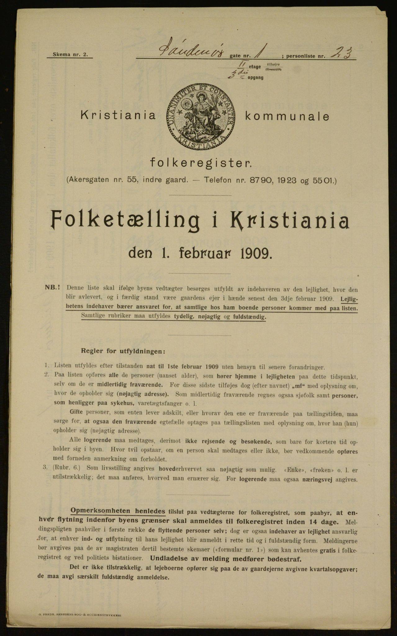 OBA, Kommunal folketelling 1.2.1909 for Kristiania kjøpstad, 1909, s. 94702