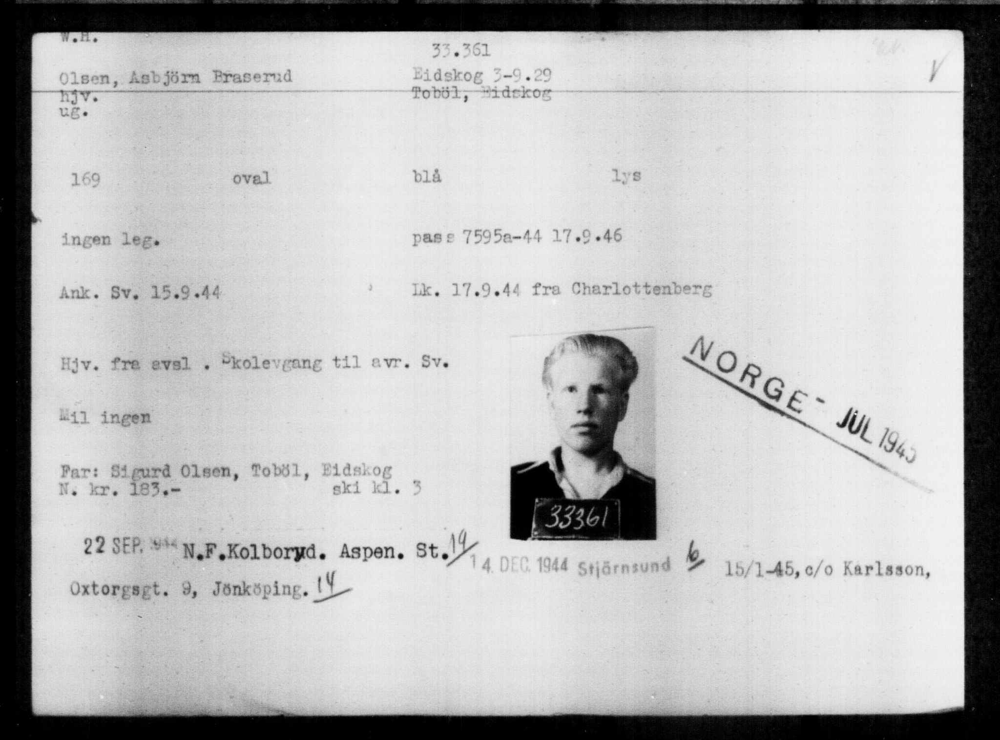 Utenriksstasjonene, Legasjonen i Stockholm, Flyktningkontoret, AV/RA-S-6753/V/Va/L0013: Kjesäterkartoteket, flyktninger med registreringsnr. 31500-34731, 1940-1945, s. 1957