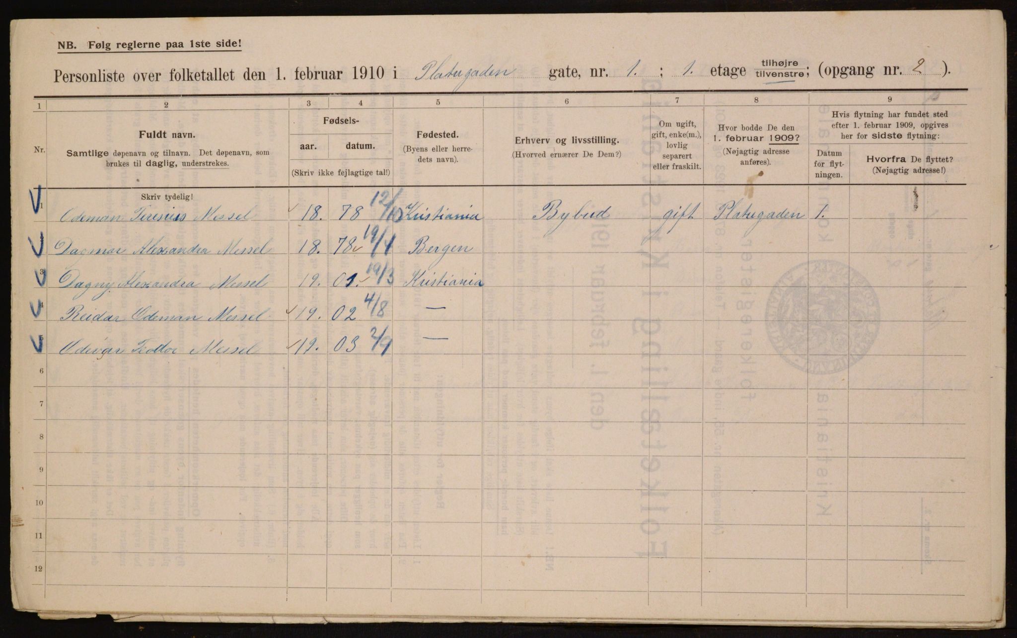 OBA, Kommunal folketelling 1.2.1910 for Kristiania, 1910, s. 76974