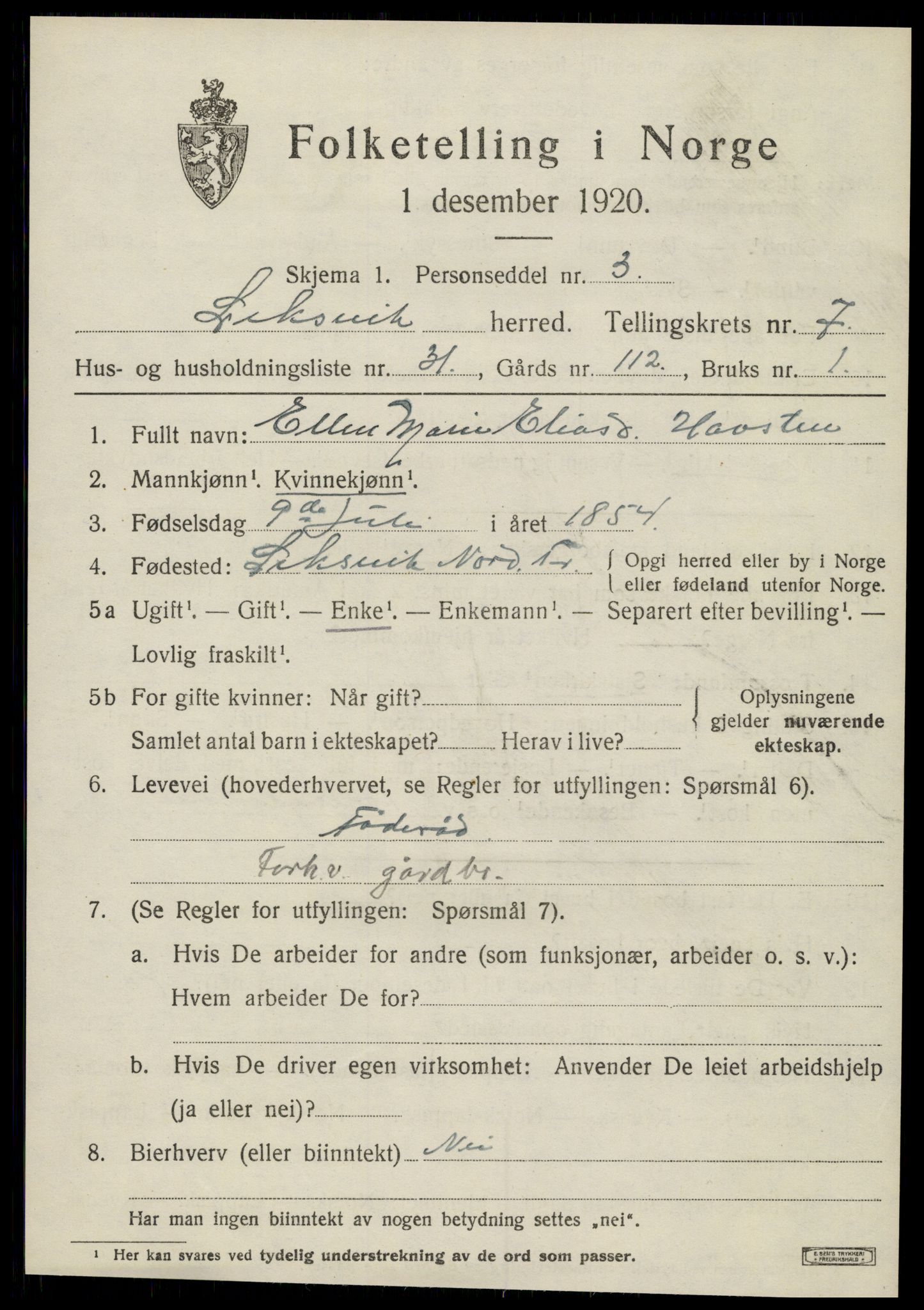 SAT, Folketelling 1920 for 1718 Leksvik herred, 1920, s. 6430