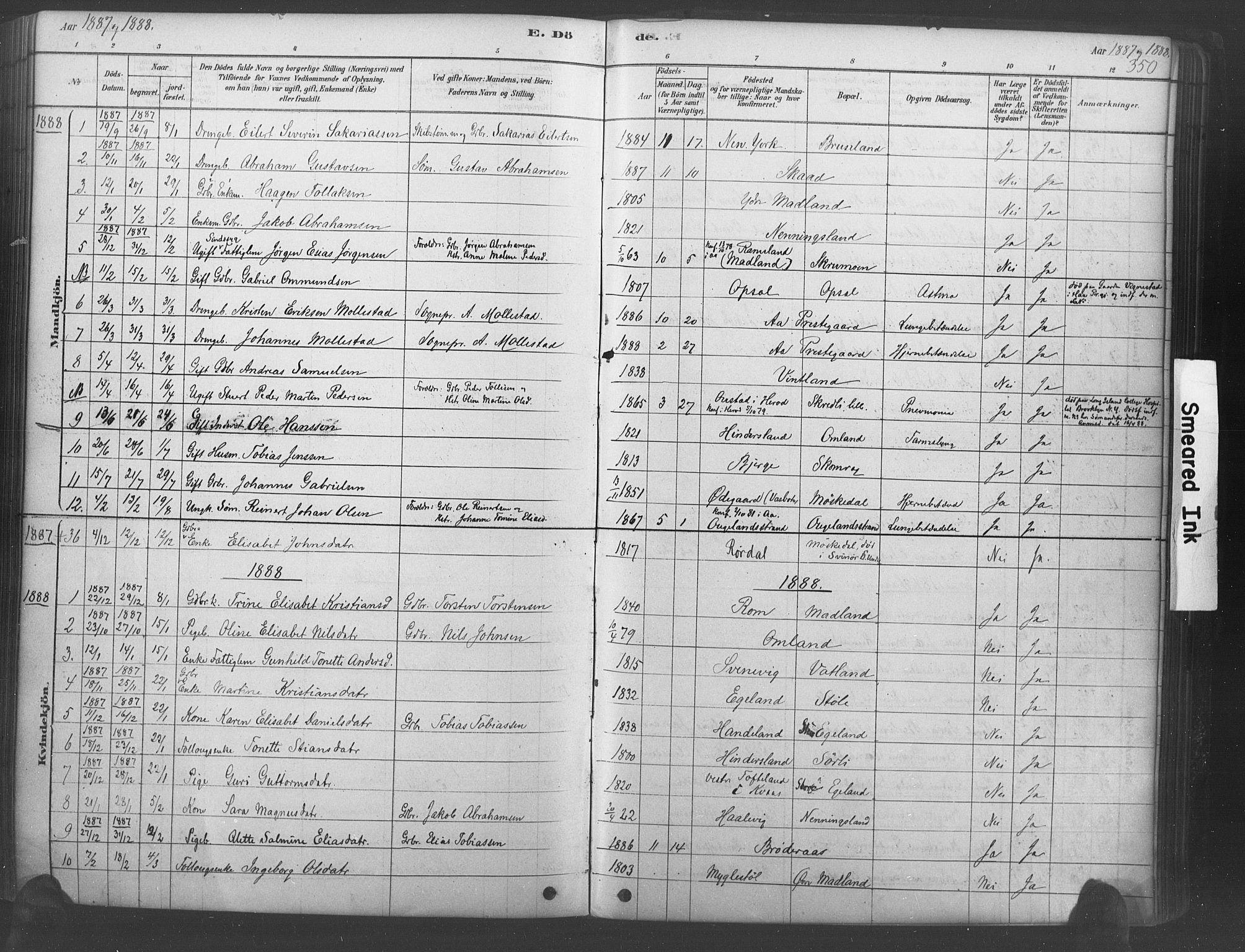 Lyngdal sokneprestkontor, AV/SAK-1111-0029/F/Fa/Fac/L0011: Ministerialbok nr. A 11, 1878-1893, s. 350