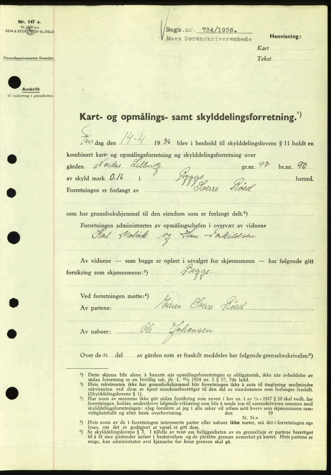 Moss sorenskriveri, SAO/A-10168: Pantebok nr. A1, 1936-1936, Dagboknr: 734/1936