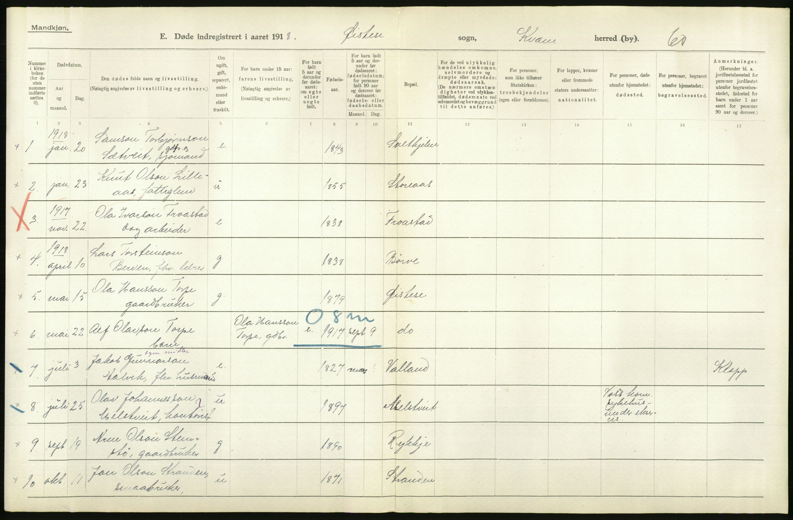 Statistisk sentralbyrå, Sosiodemografiske emner, Befolkning, AV/RA-S-2228/D/Df/Dfb/Dfbh/L0036: Hordaland fylke: Døde., 1918, s. 324