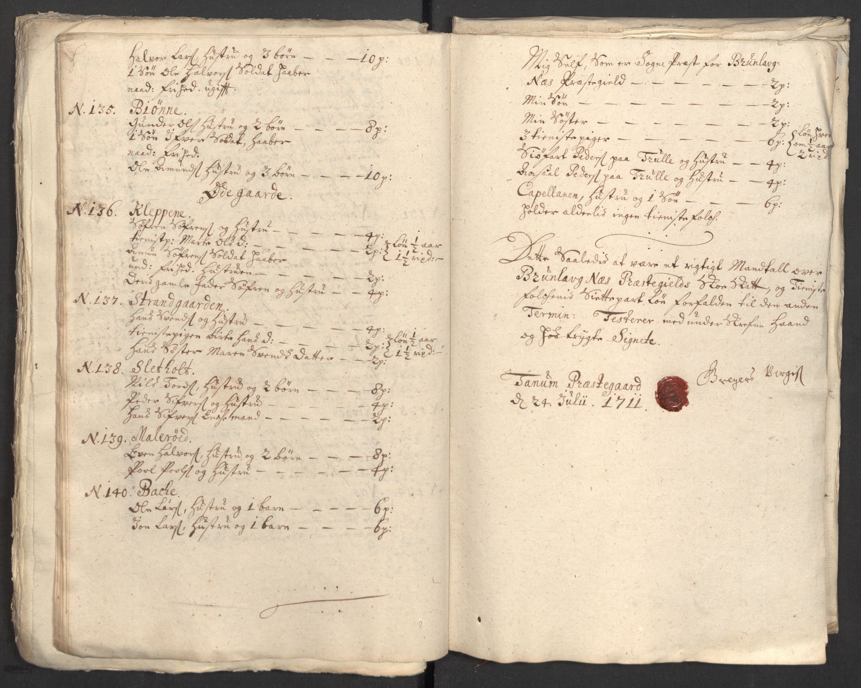 Rentekammeret inntil 1814, Reviderte regnskaper, Fogderegnskap, AV/RA-EA-4092/R33/L1982: Fogderegnskap Larvik grevskap, 1711, s. 222