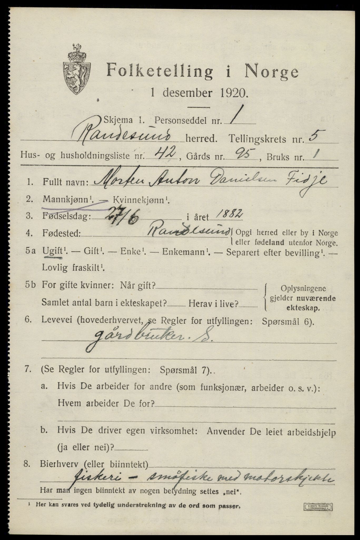 SAK, Folketelling 1920 for 1011 Randesund herred, 1920, s. 2710