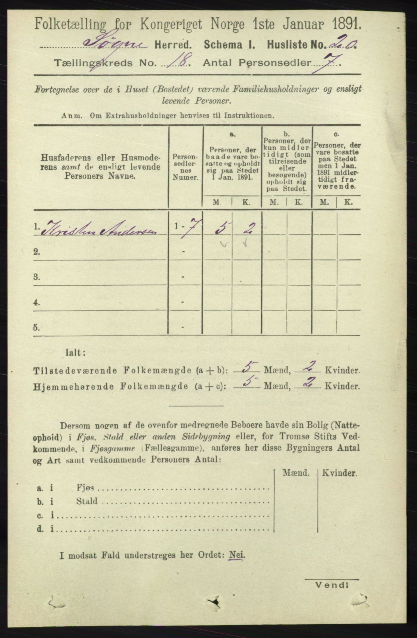 RA, Folketelling 1891 for 1018 Søgne herred, 1891, s. 4722